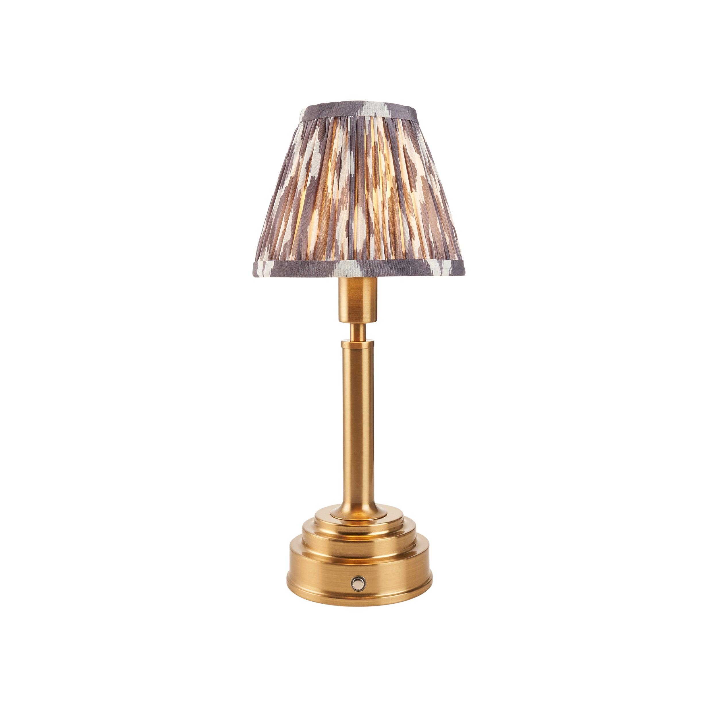 Upton Rechargeable Table Lamp & Ikat 16cm Pearl Grey Shade
