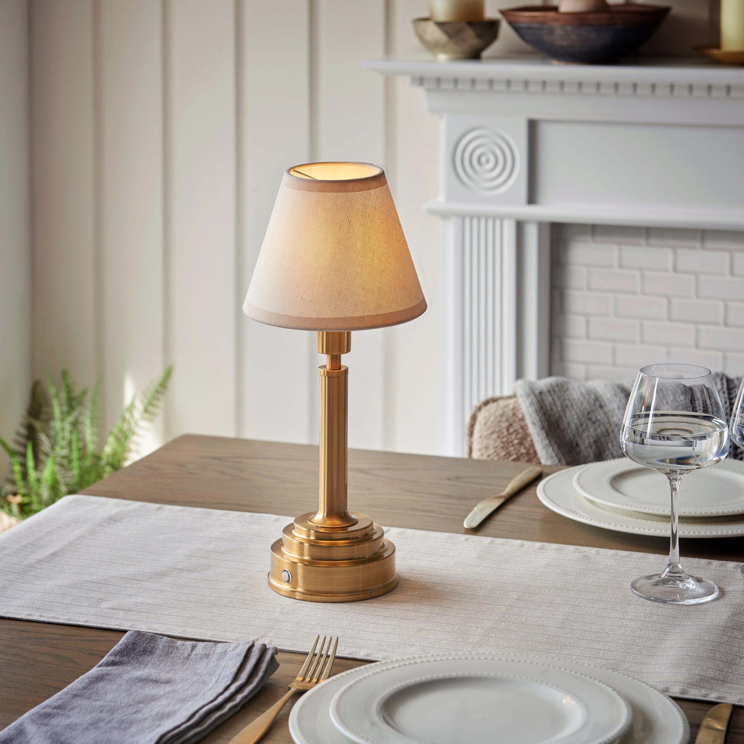 Upton Rechargeable Table Lamp & Ivy 16cm Vintage White Shade