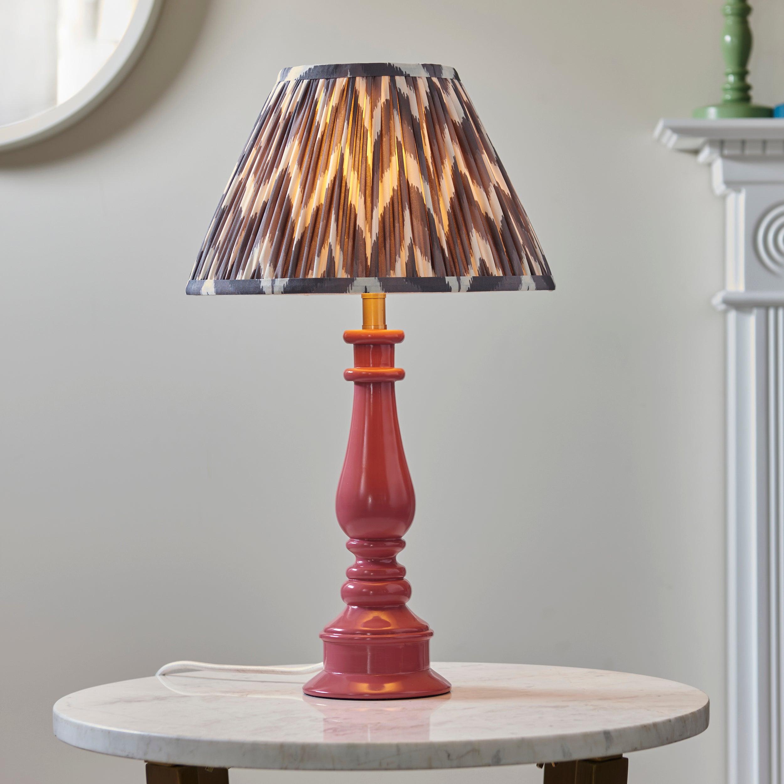 Myrtle Pink Table Lamp & Zigzag 30cm Pearl Grey Shade