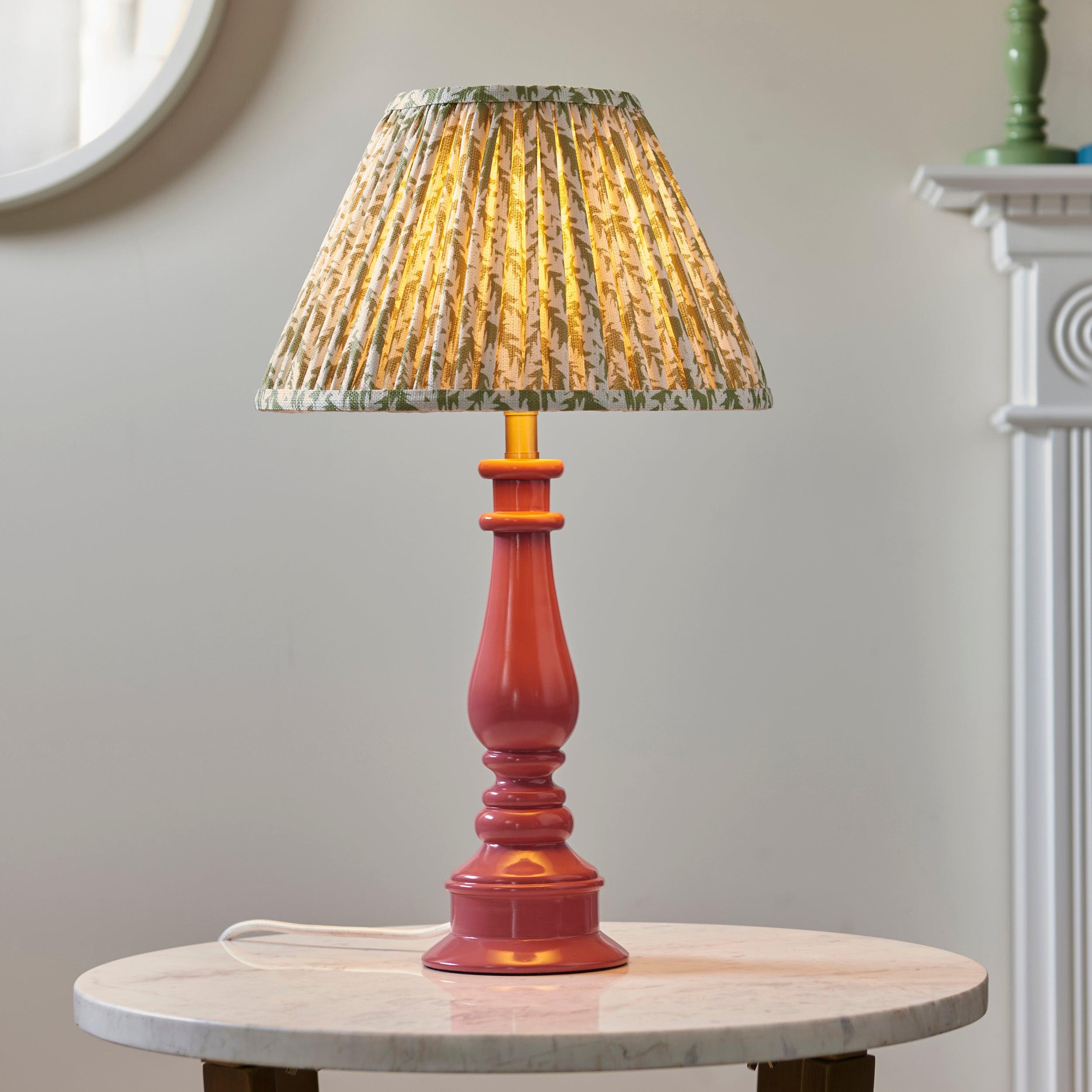 Myrtle Pink Table Lamp & Leaf 30cm Herb Garden Green Shade