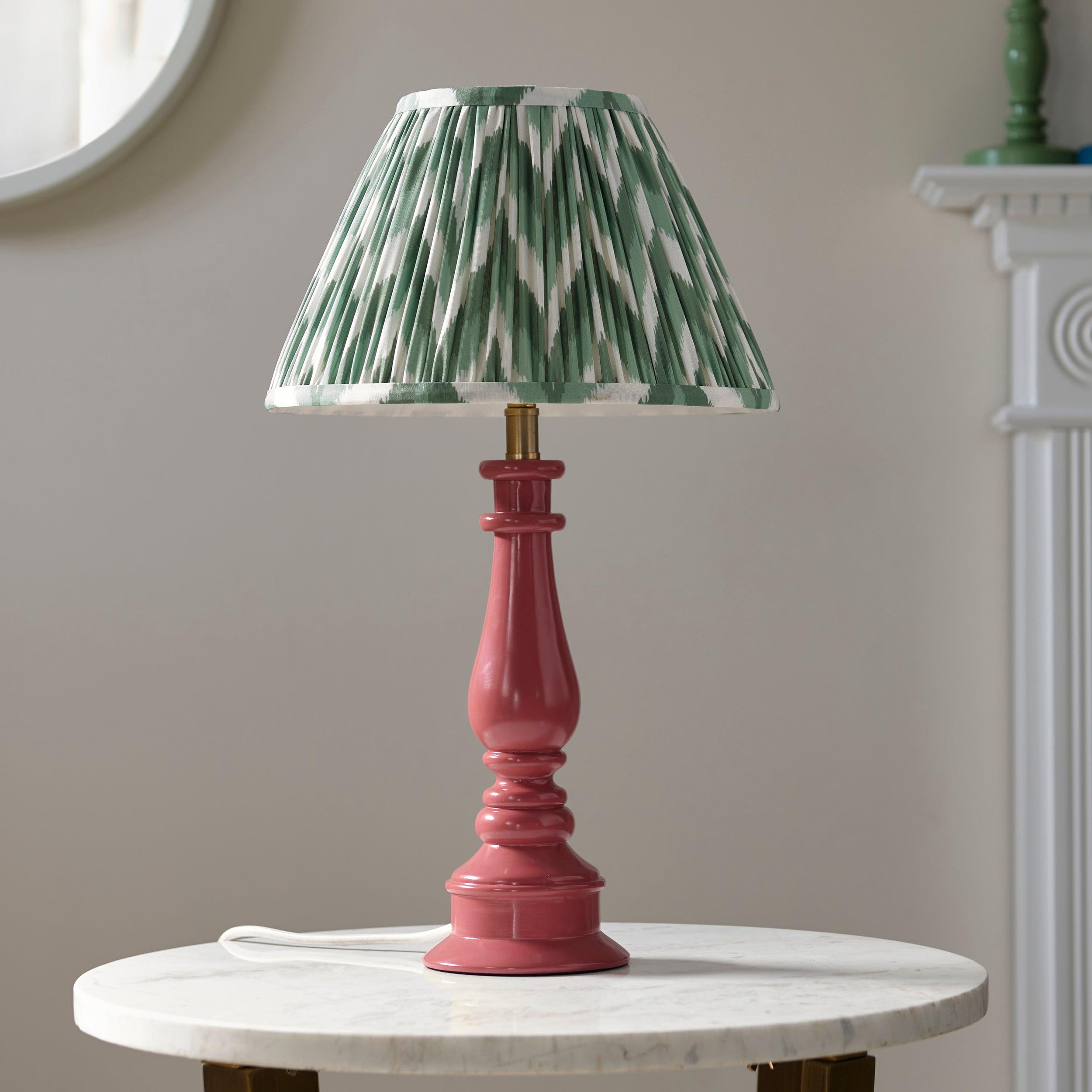 Myrtle Pink Table Lamp & Zigzag 30cm Cotswold Green Shade | Resin