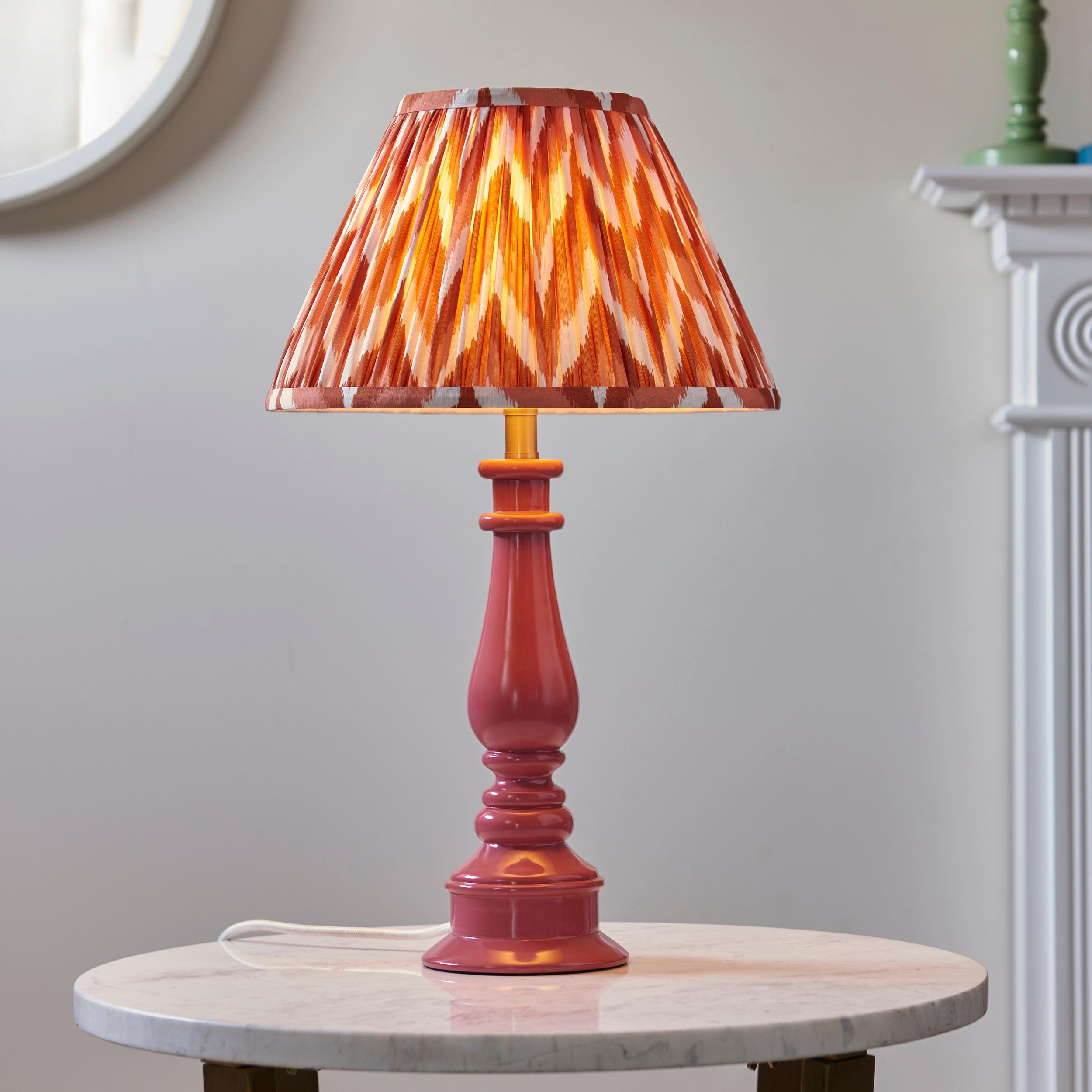 Myrtle Pink Table Lamp & Zigzag 30cm Apricot Orange Shade