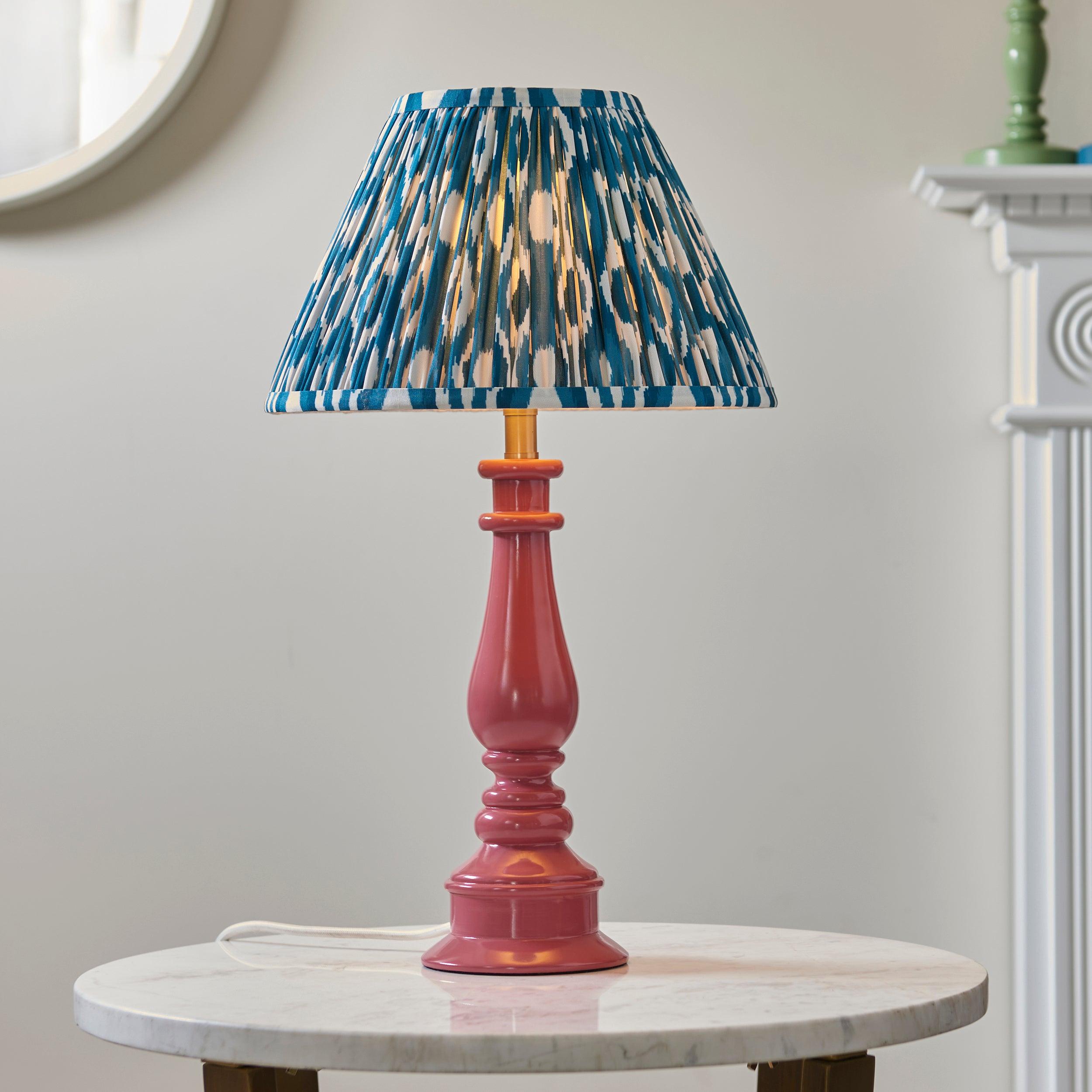 Myrtle Pink Table Lamp & Ikat 30cm Marlin Blue Shade