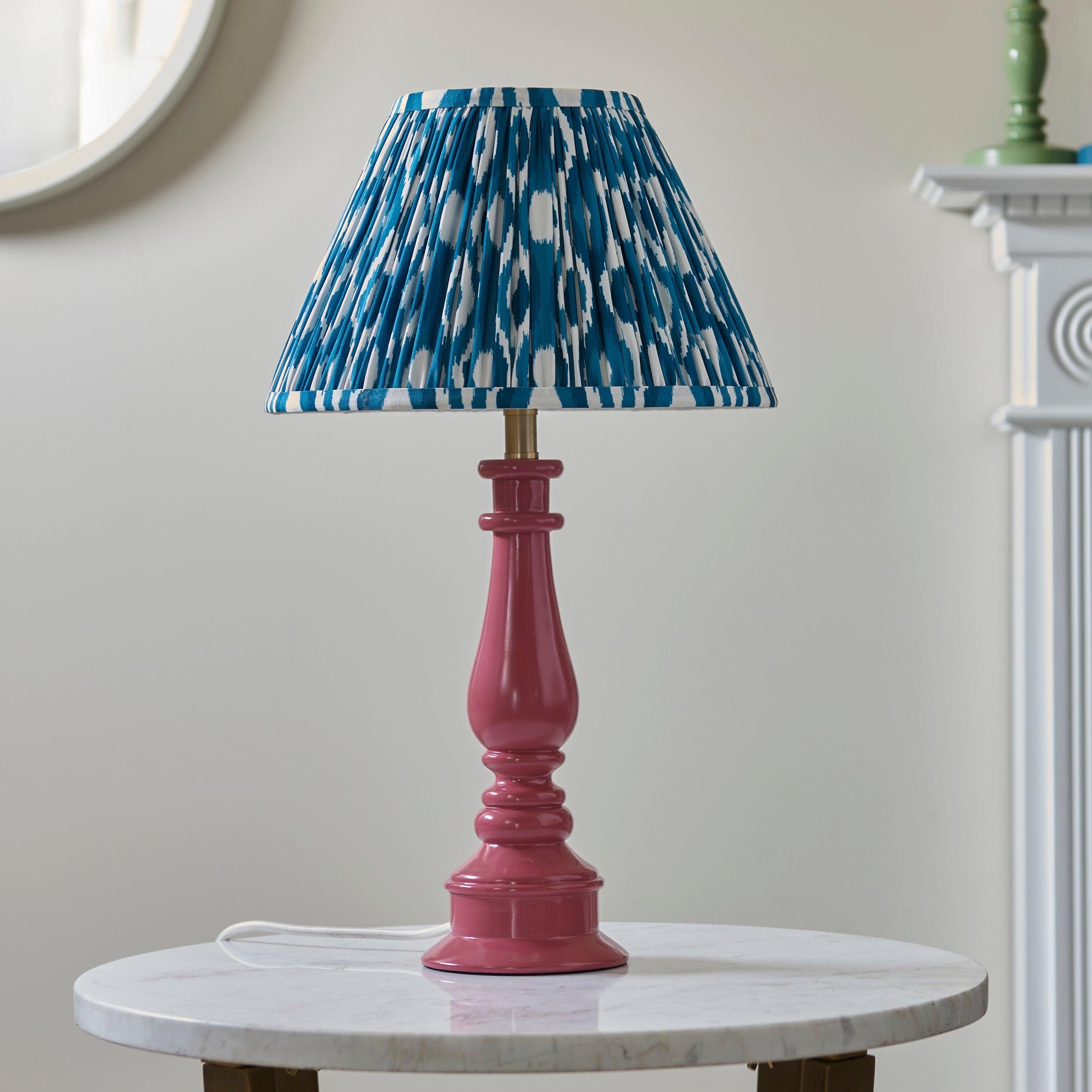 Myrtle Pink Table Lamp & Ikat 30cm Marlin Blue Shade