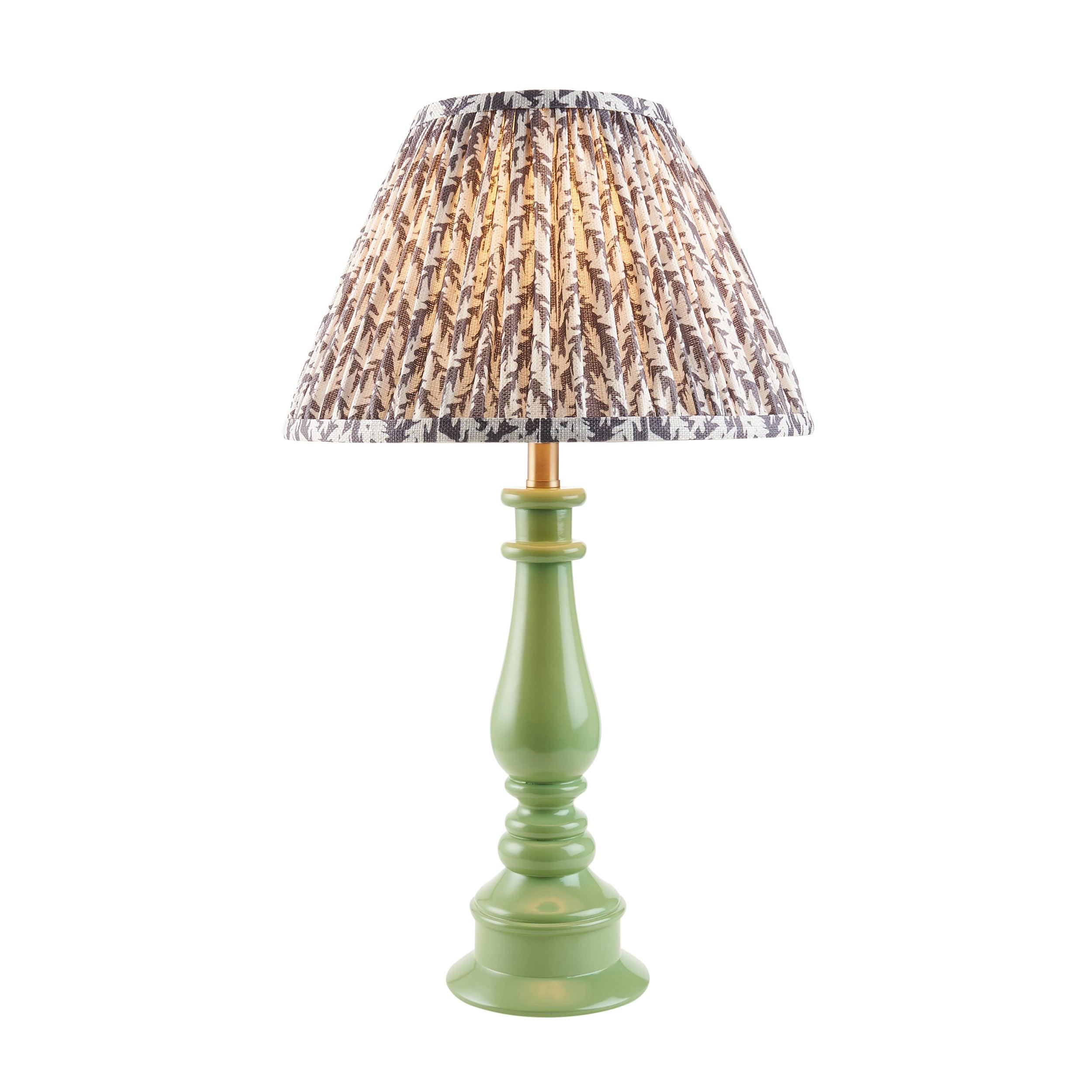 Myrtle Green Table Lamp & Leaf 30cm Pearl Grey Shade