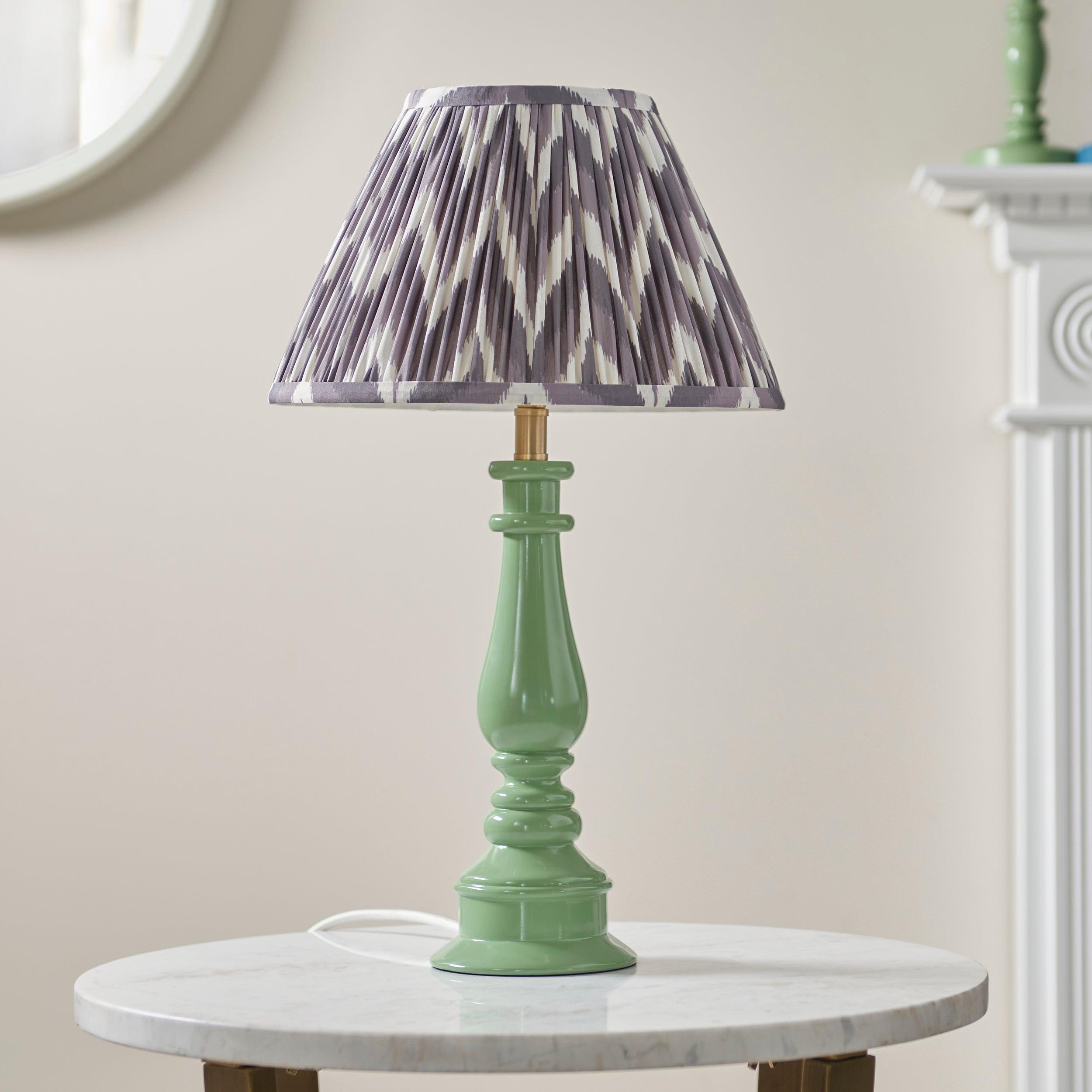 Myrtle Green Table Lamp & Zigzag 30cm Pearl Grey Shade