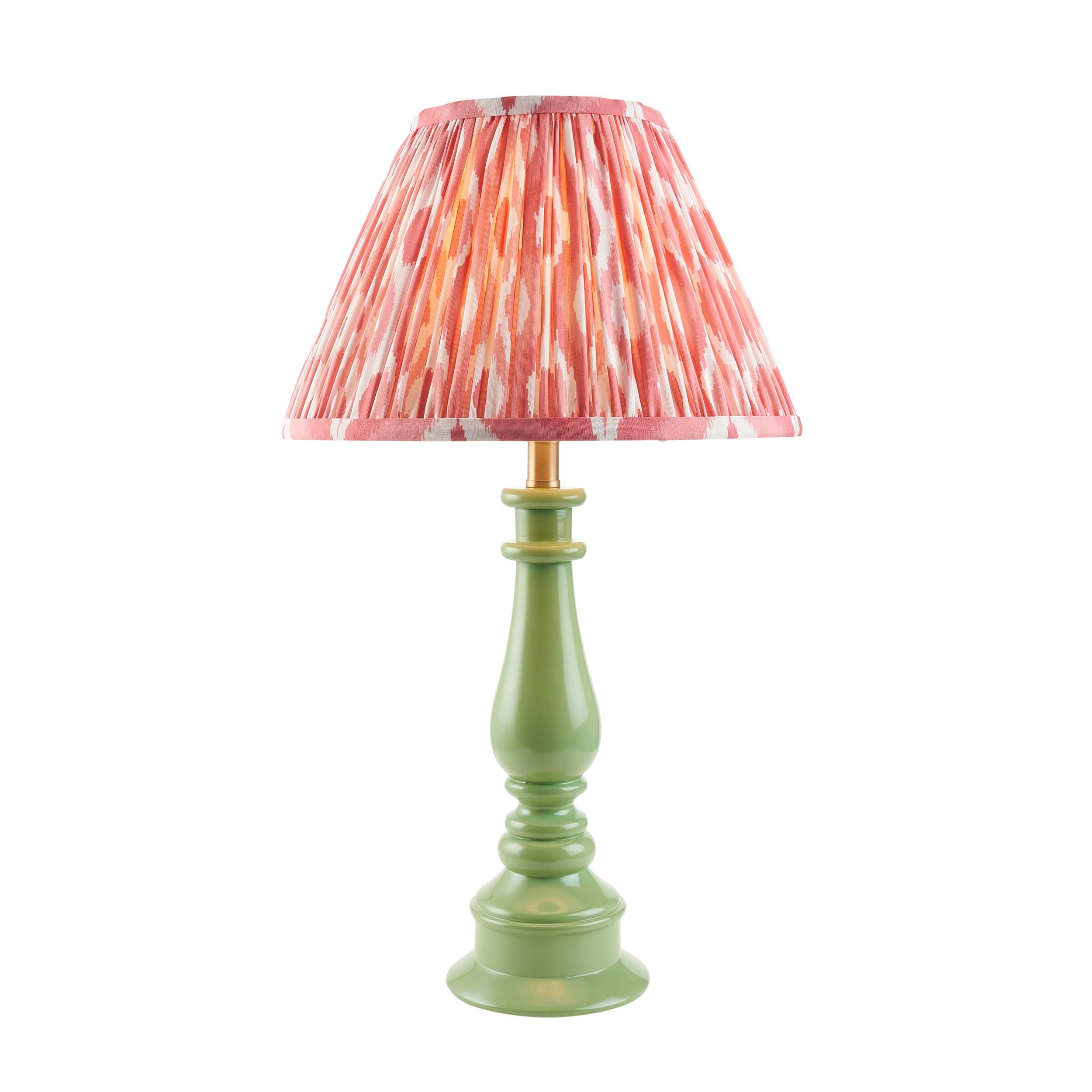 Myrtle Green Table Lamp & Ikat 30cm Coral Pink Shade