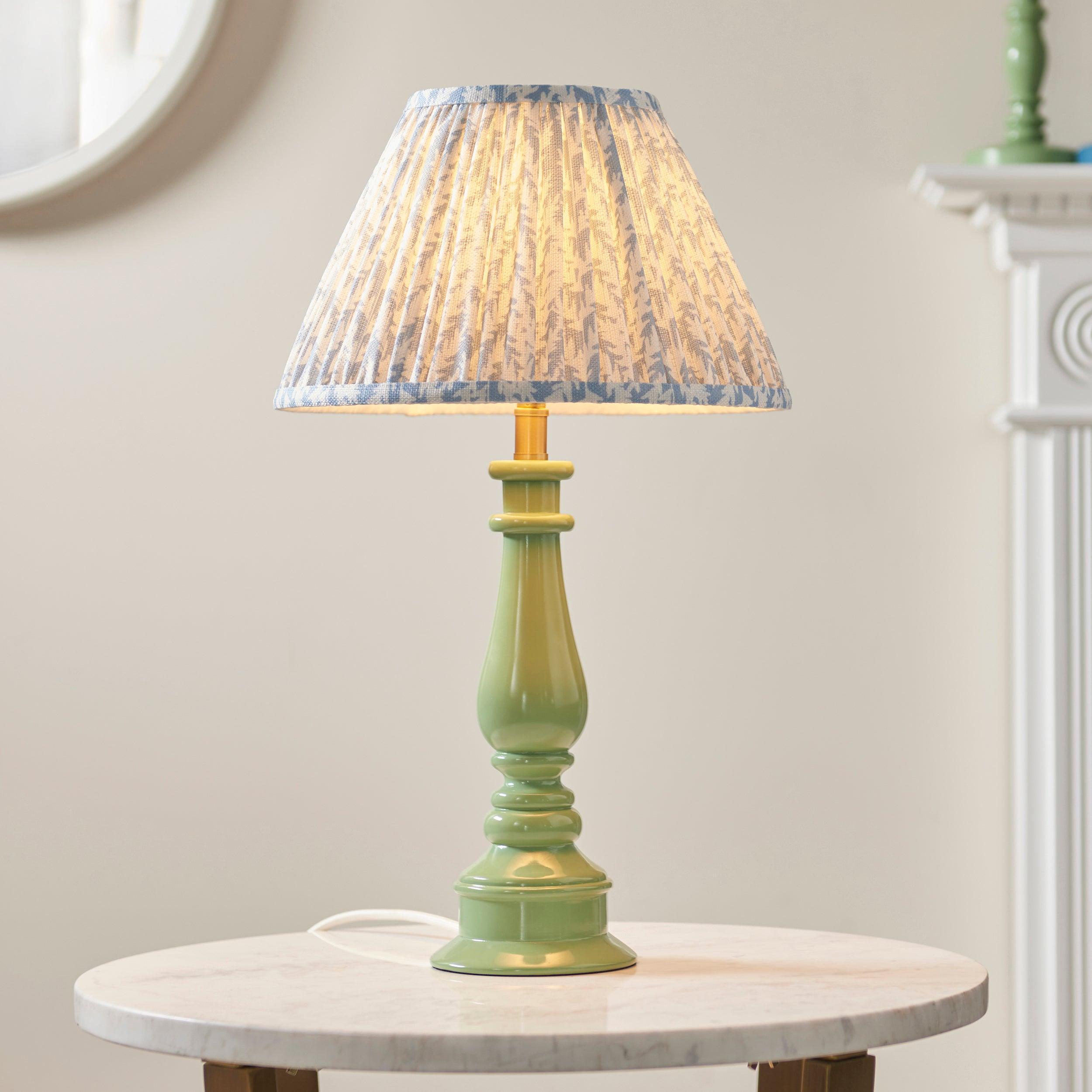 Myrtle Green Table Lamp & Leaf 30cm Shell Bay Blue Shade