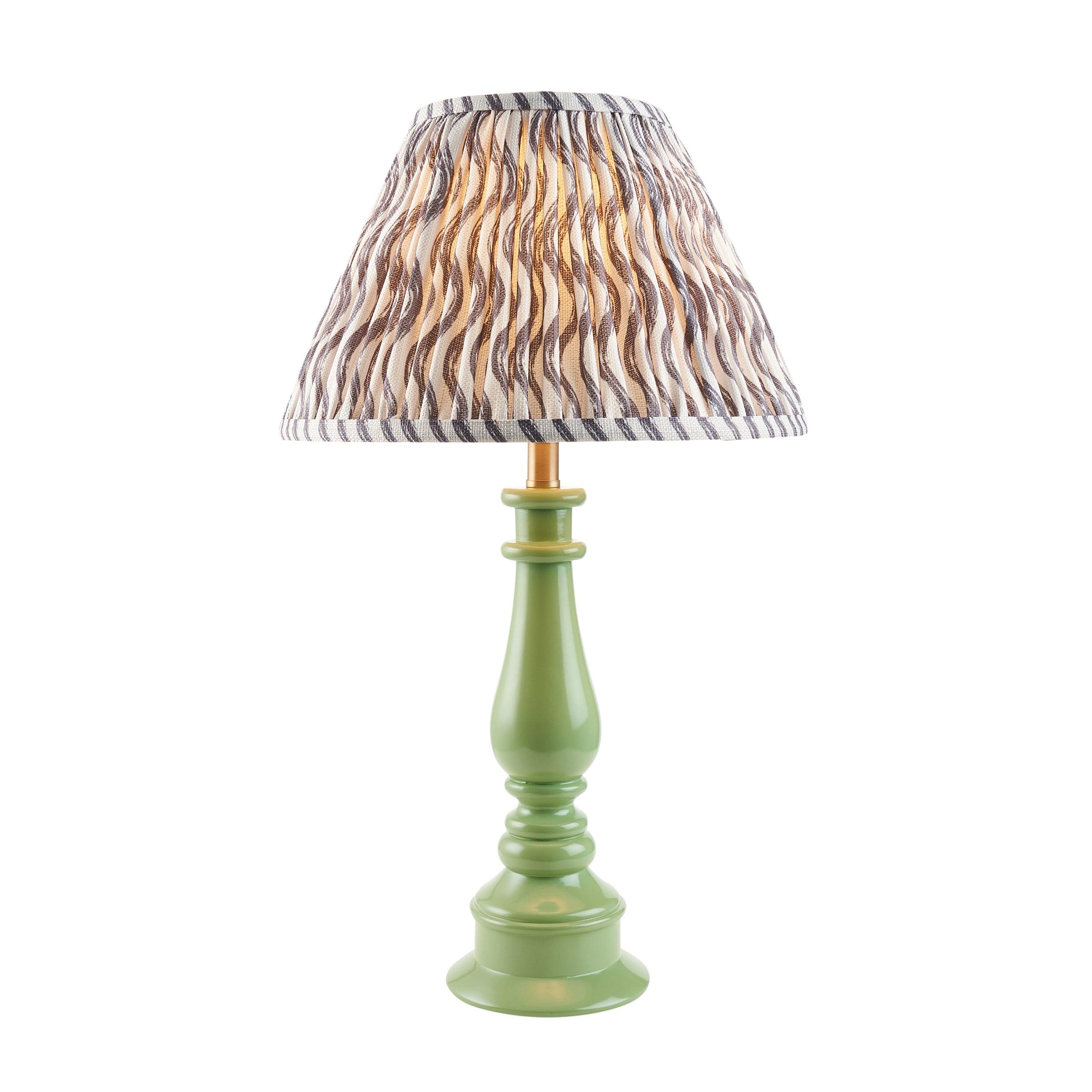 Myrtle Green Table Lamp & Ripple 30cm Pearl Grey Shade