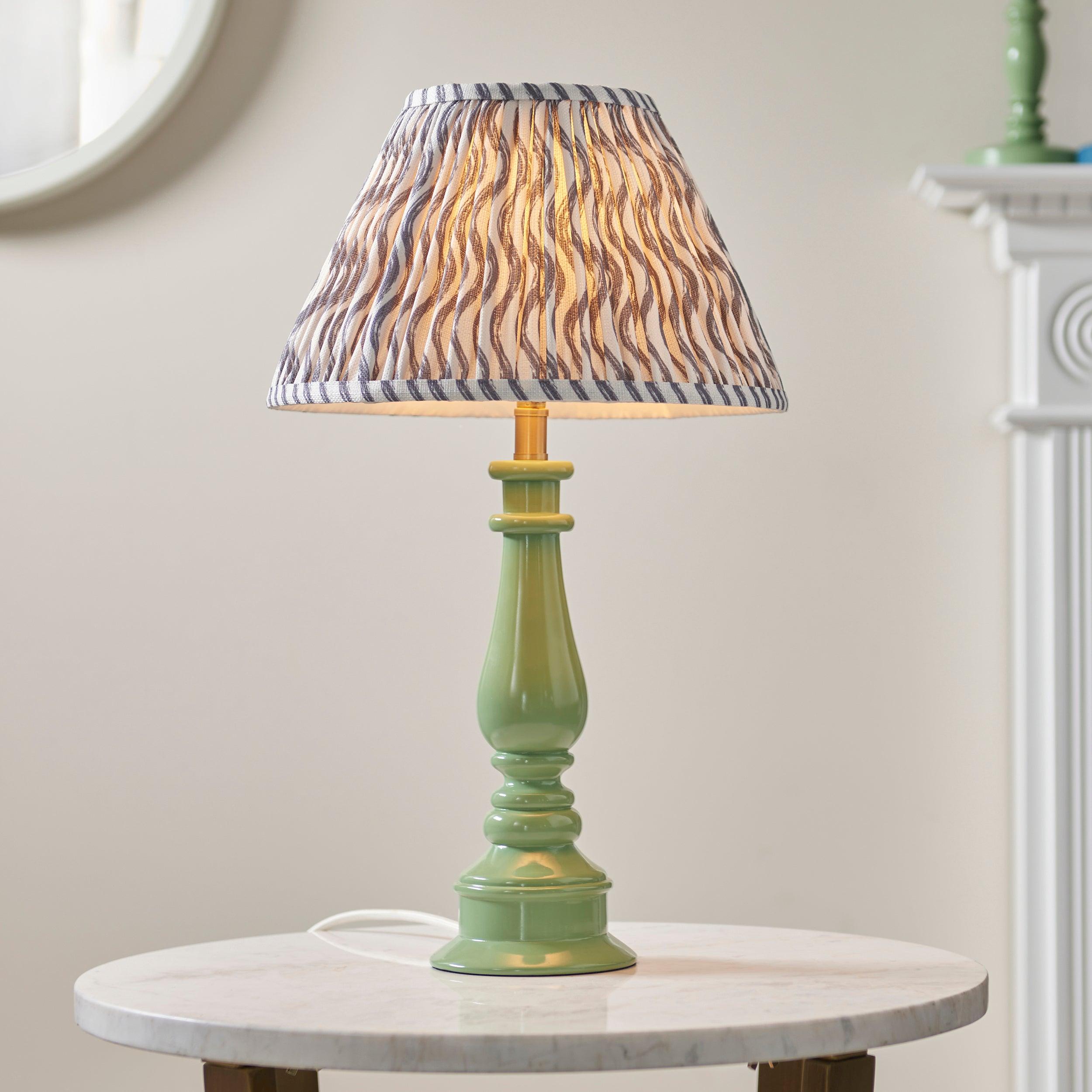 Myrtle Green Table Lamp & Ripple 30cm Pearl Grey Shade