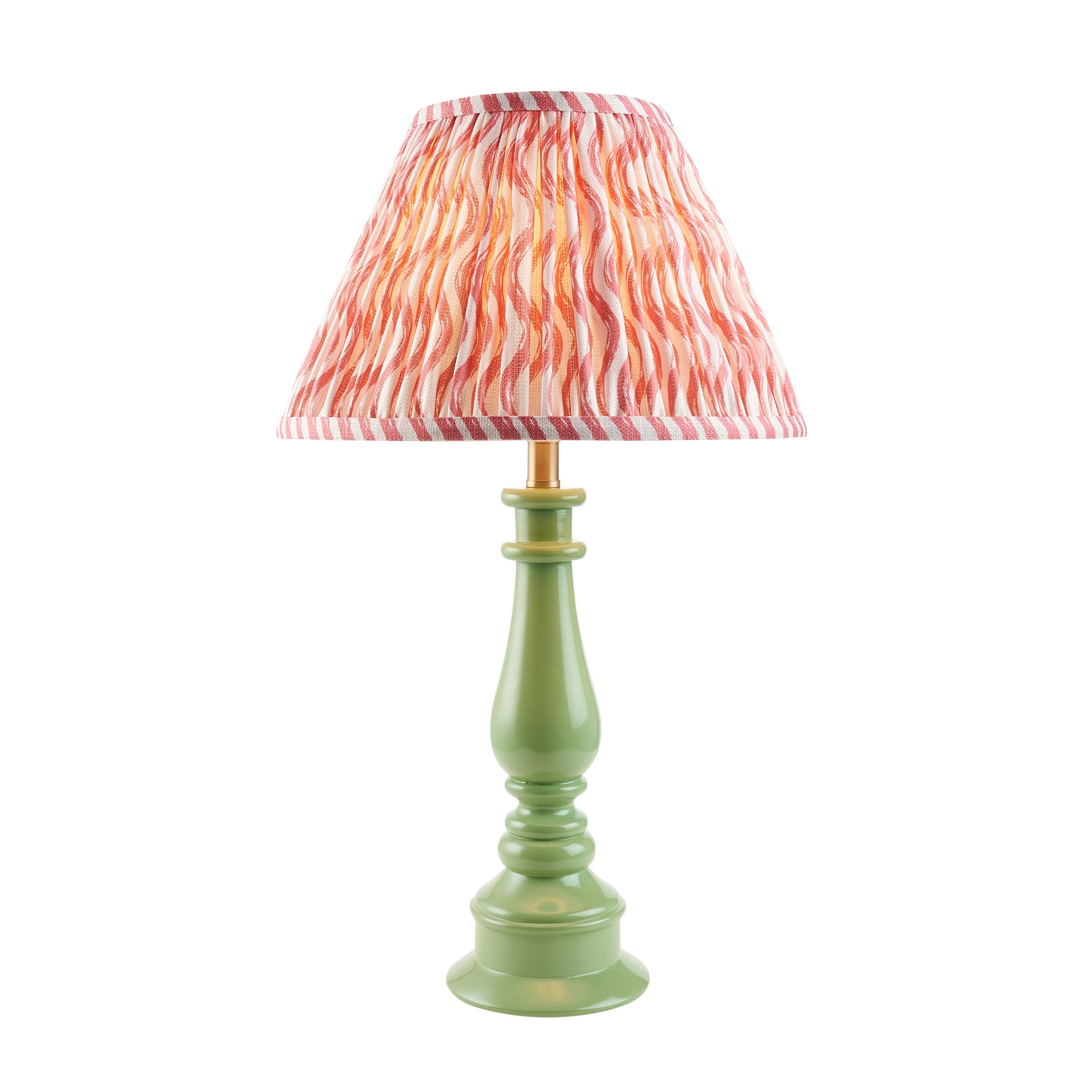 Myrtle Green Table Lamp & Ripple 30cm Coral Pink Shade