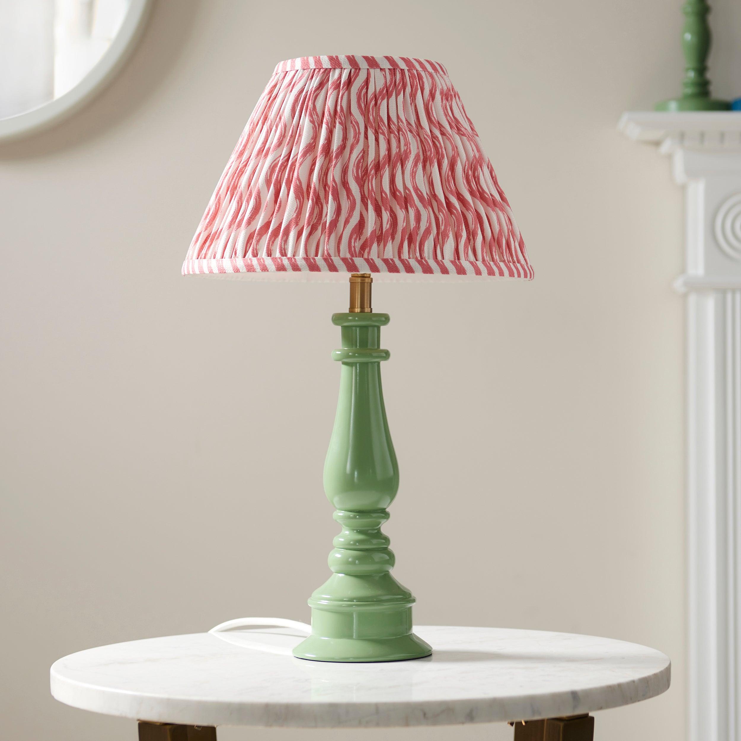 Myrtle Green Table Lamp & Ripple 30cm Coral Pink Shade