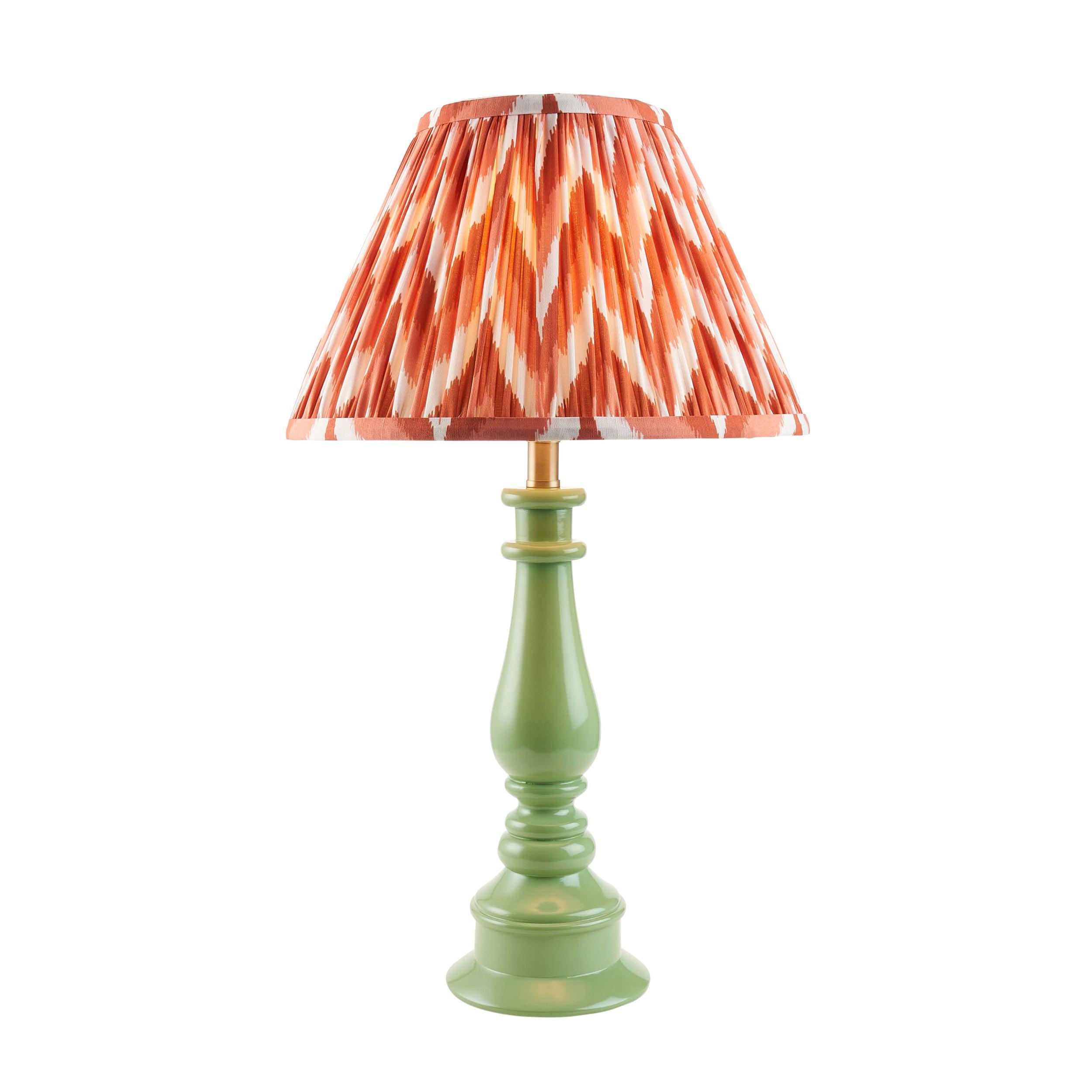Myrtle Green Table Lamp & Zigzag 30cm Apricot Orange Shade