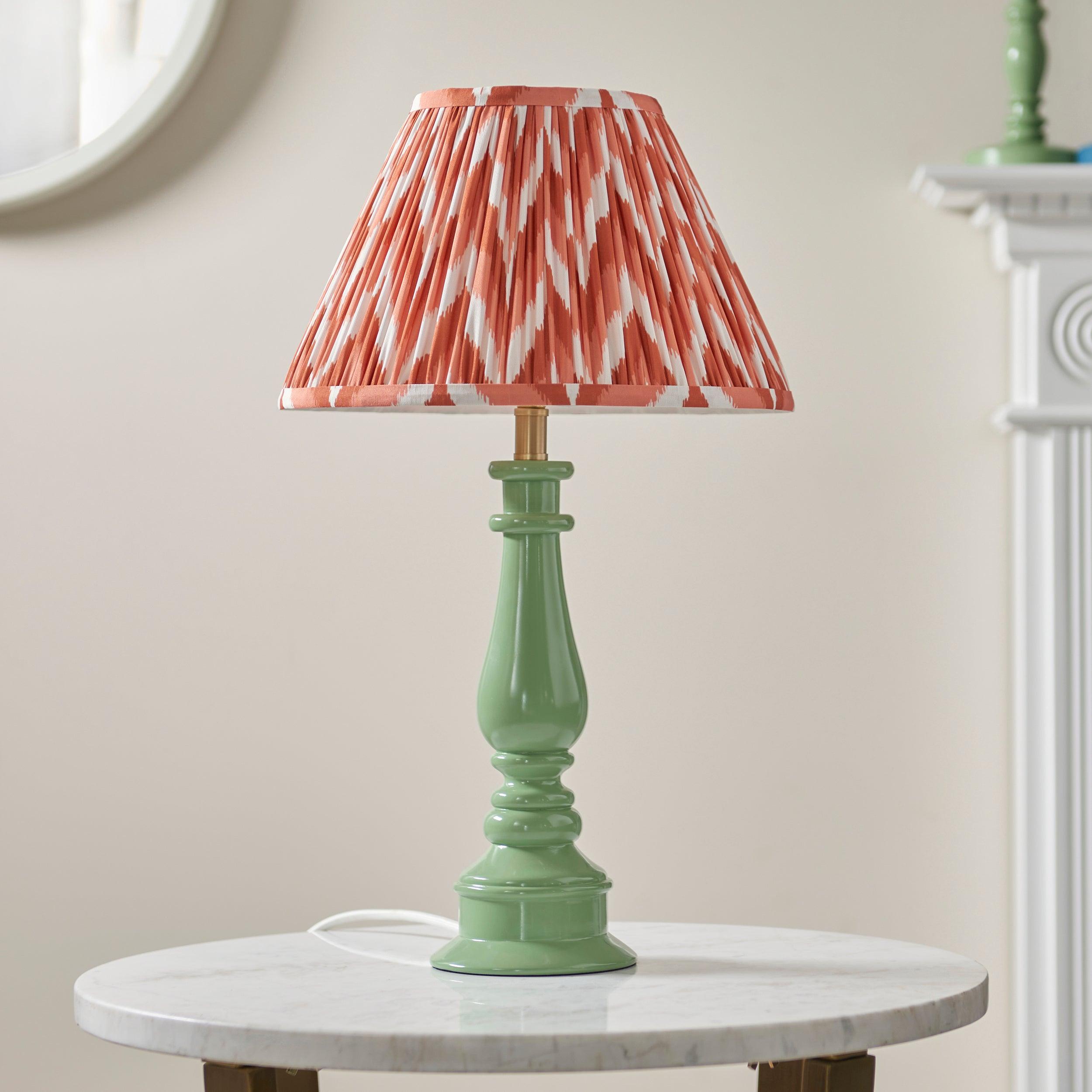 Myrtle Green Table Lamp & Zigzag 30cm Apricot Orange Shade