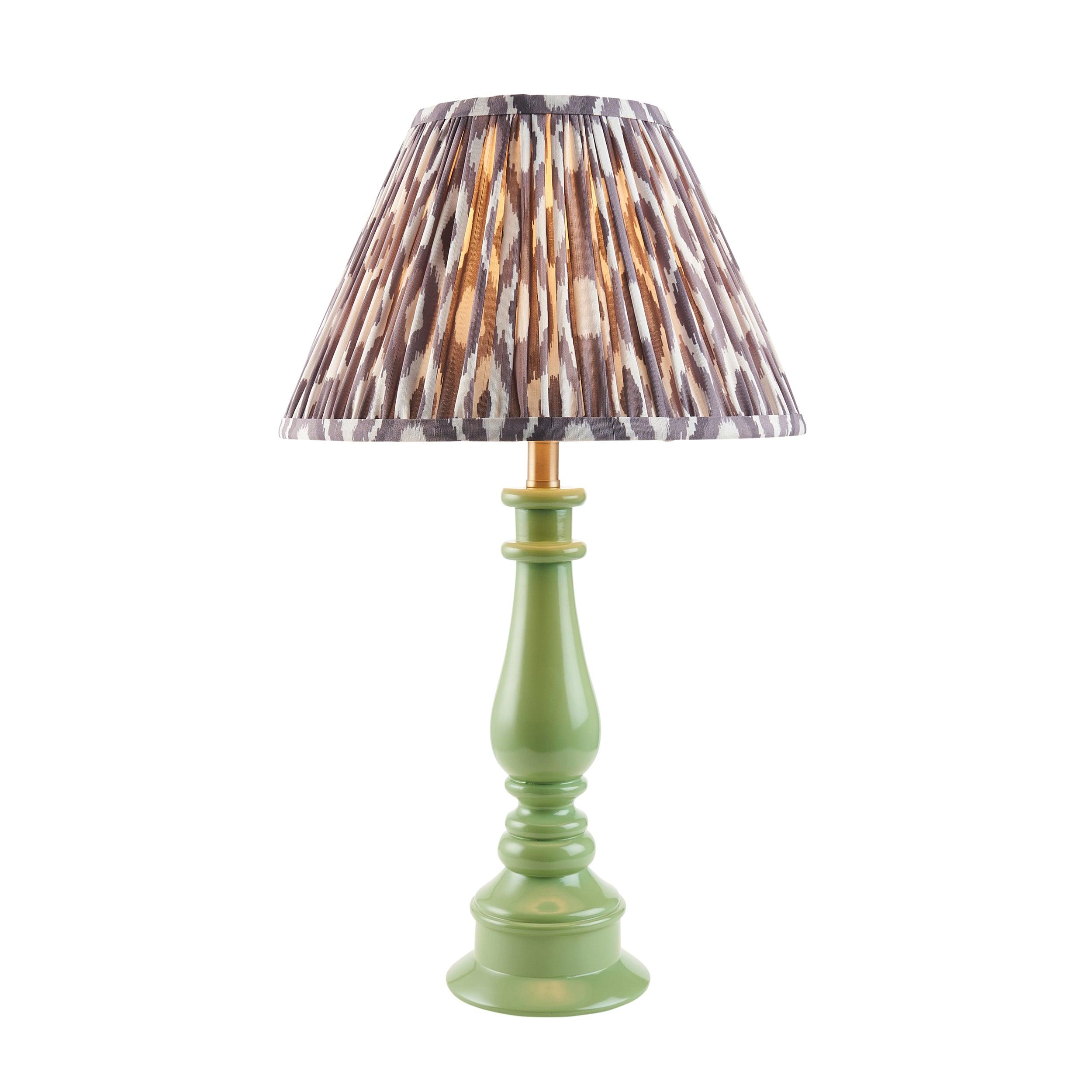 Myrtle Green Table Lamp & Ikat 30cm Pearl Grey Shade