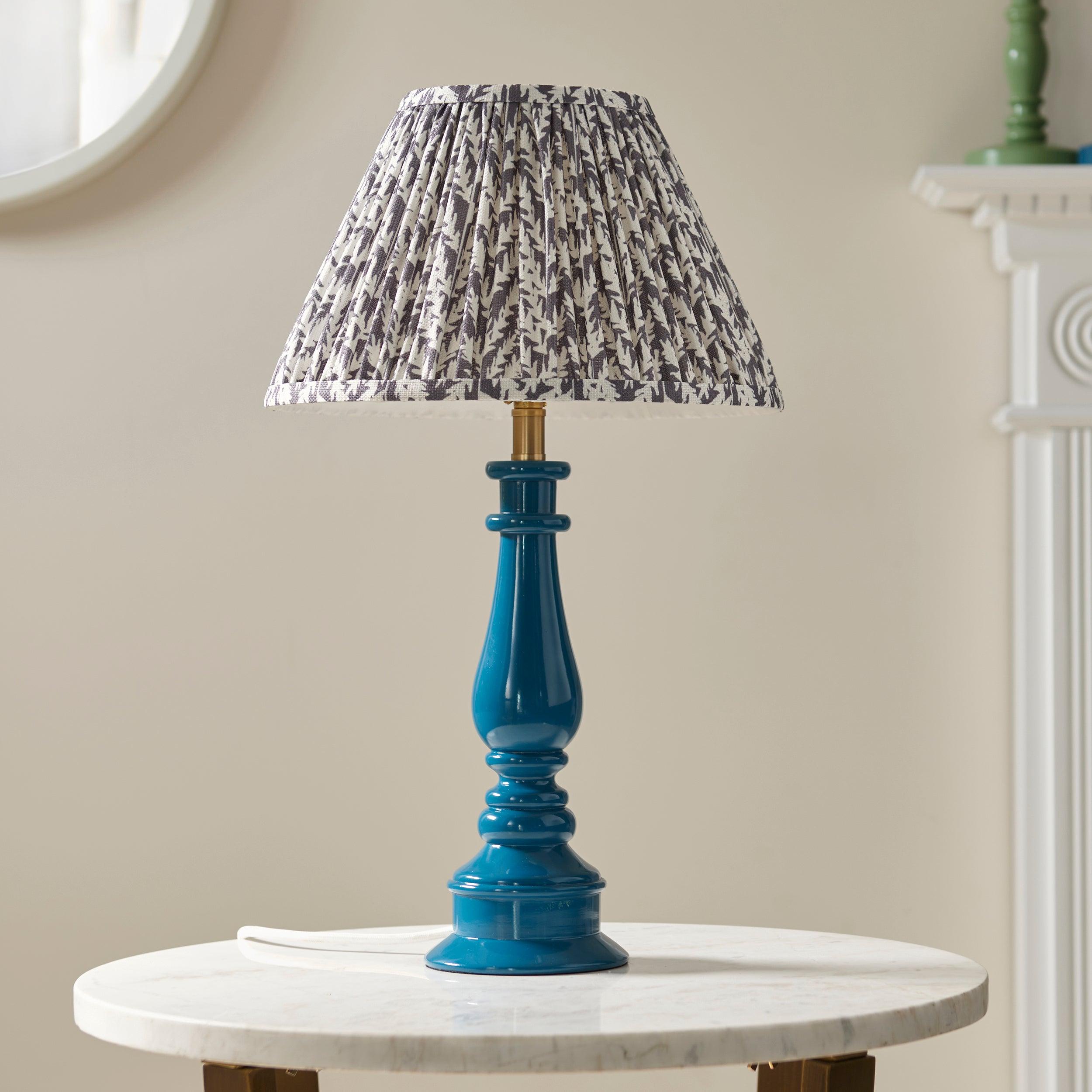 Myrtle Blue Table Lamp & Leaf 30cm Pearl Grey Shade