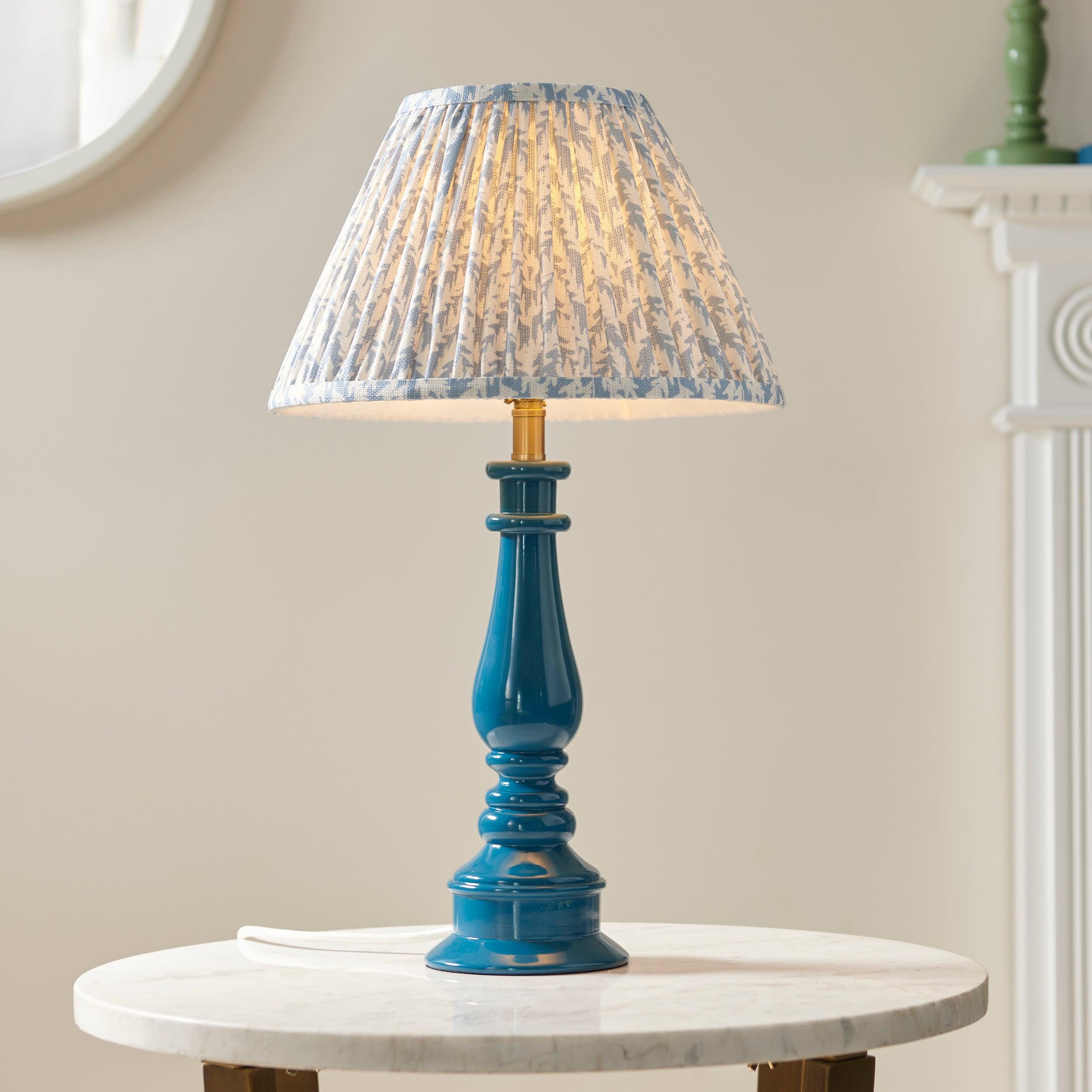 Myrtle Blue Table Lamp & Leaf 30cm Shell Bay Blue Shade