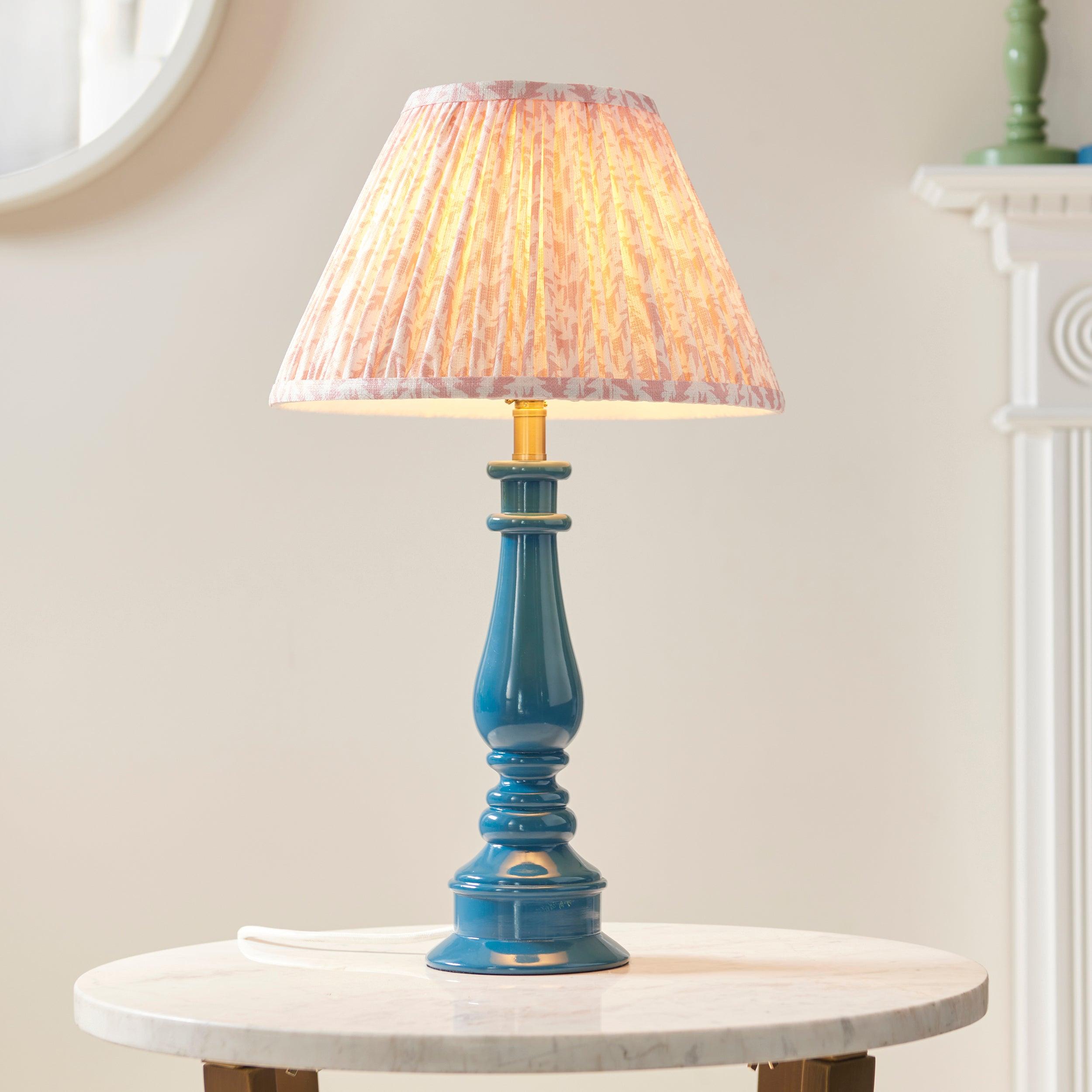 Myrtle Blue Table Lamp & Leaf 30cm Peachy Keen Shade