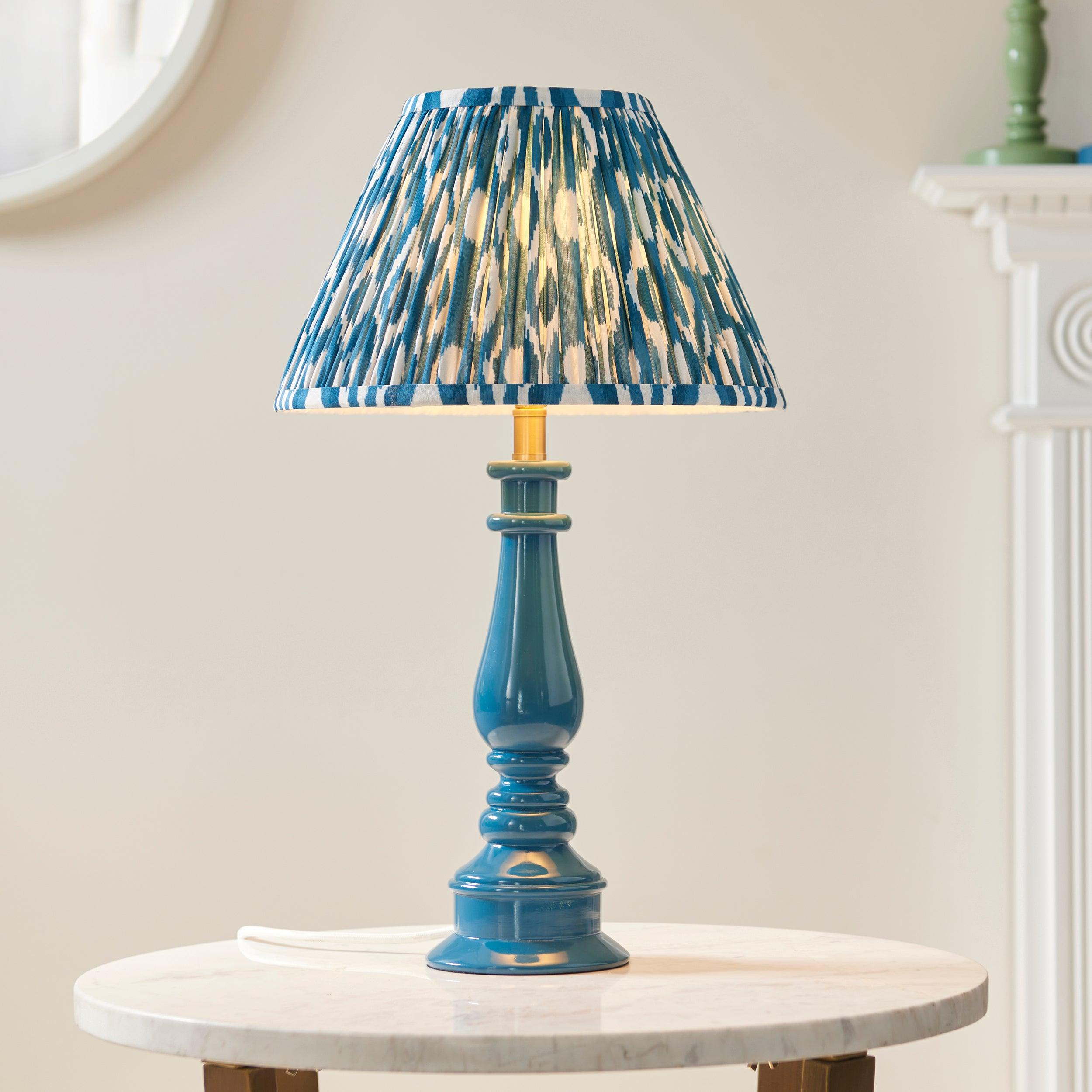Myrtle Blue Table Lamp & Ikat 30cm Marlin Blue Shade