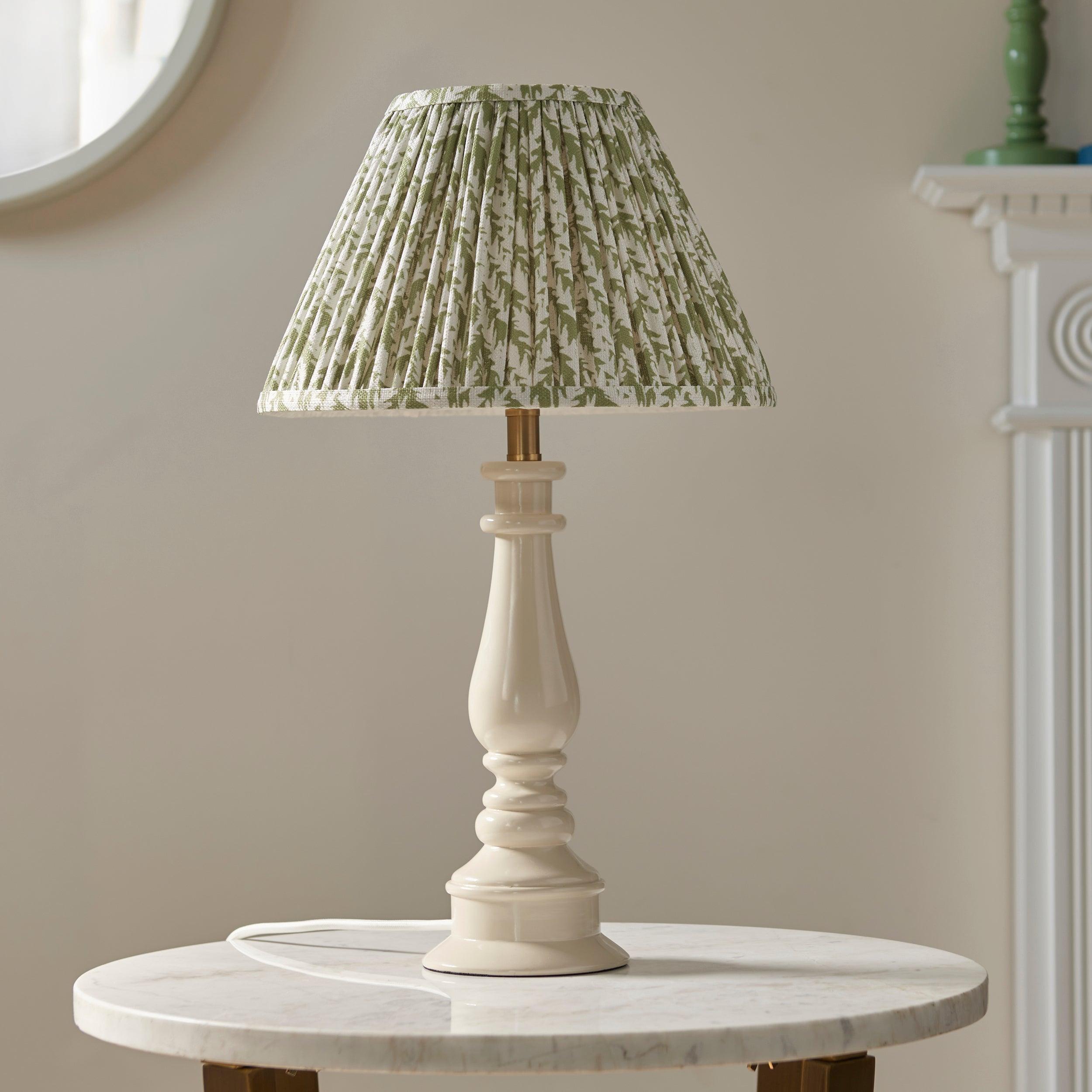 Myrtle White Table Lamp & Leaf 30cm Herb Garden Green Shade