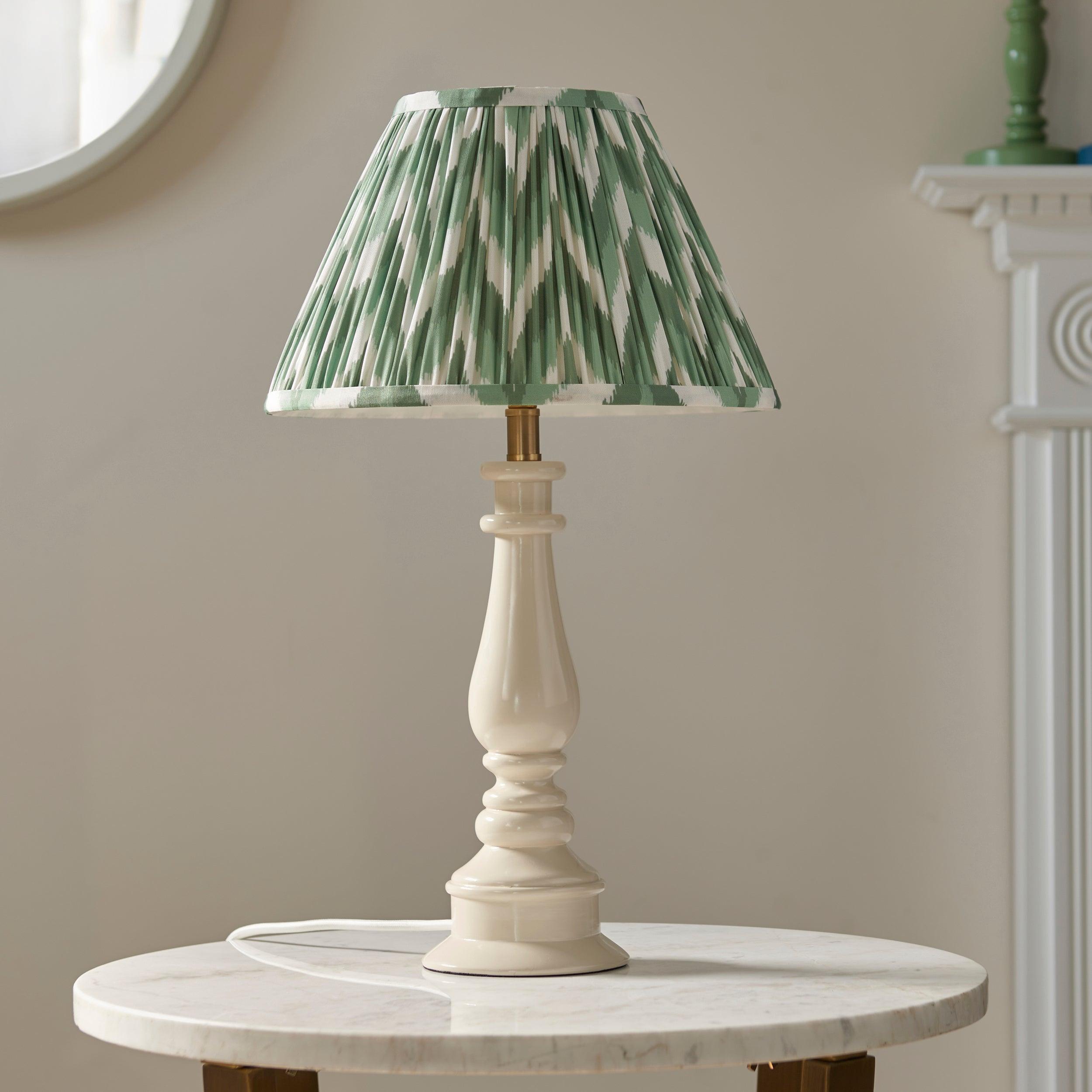 Myrtle White Table Lamp & Zigzag 30cm Cotswold Green Shade