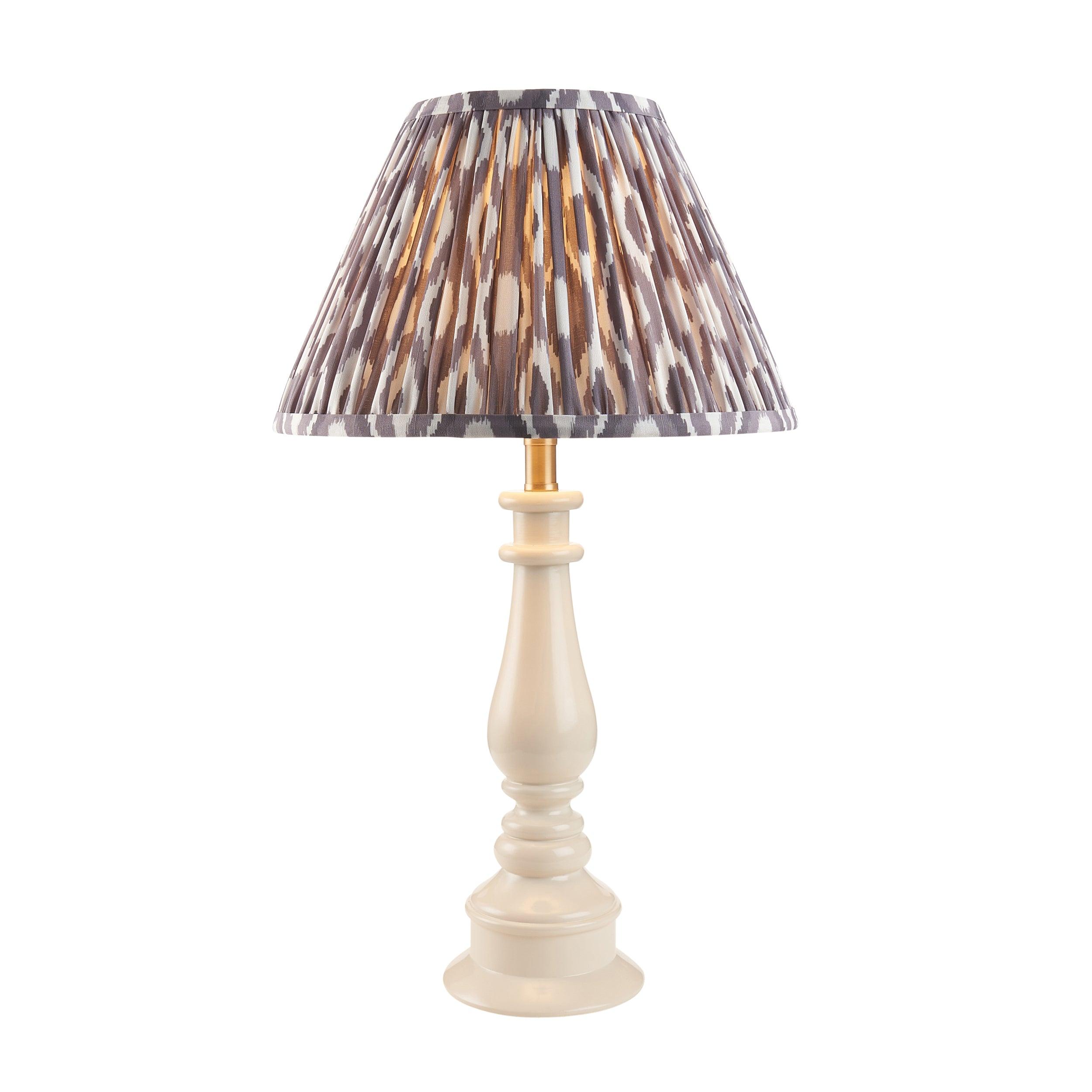 Myrtle White Table Lamp & Ikat 30cm Pearl Grey Shade