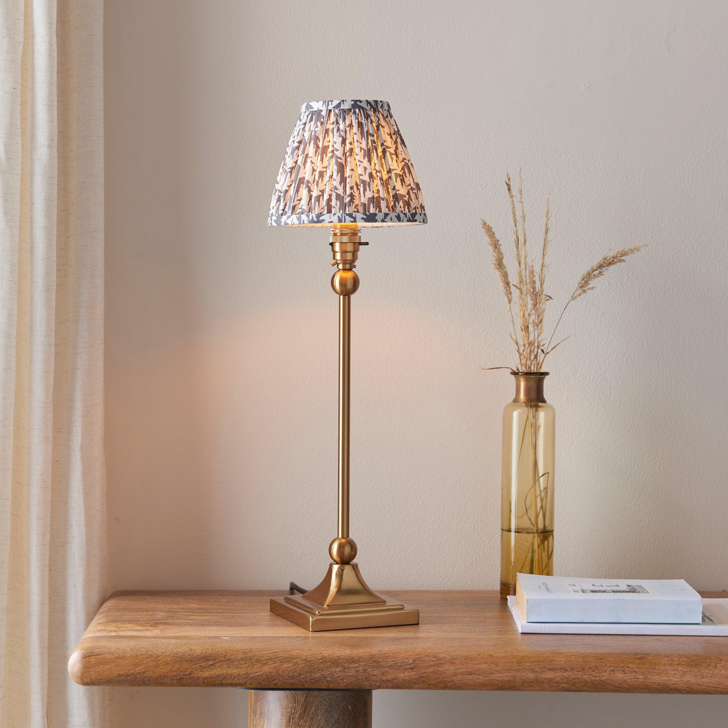 Santiago Brass Table Lamp With Grey Leaf Shade