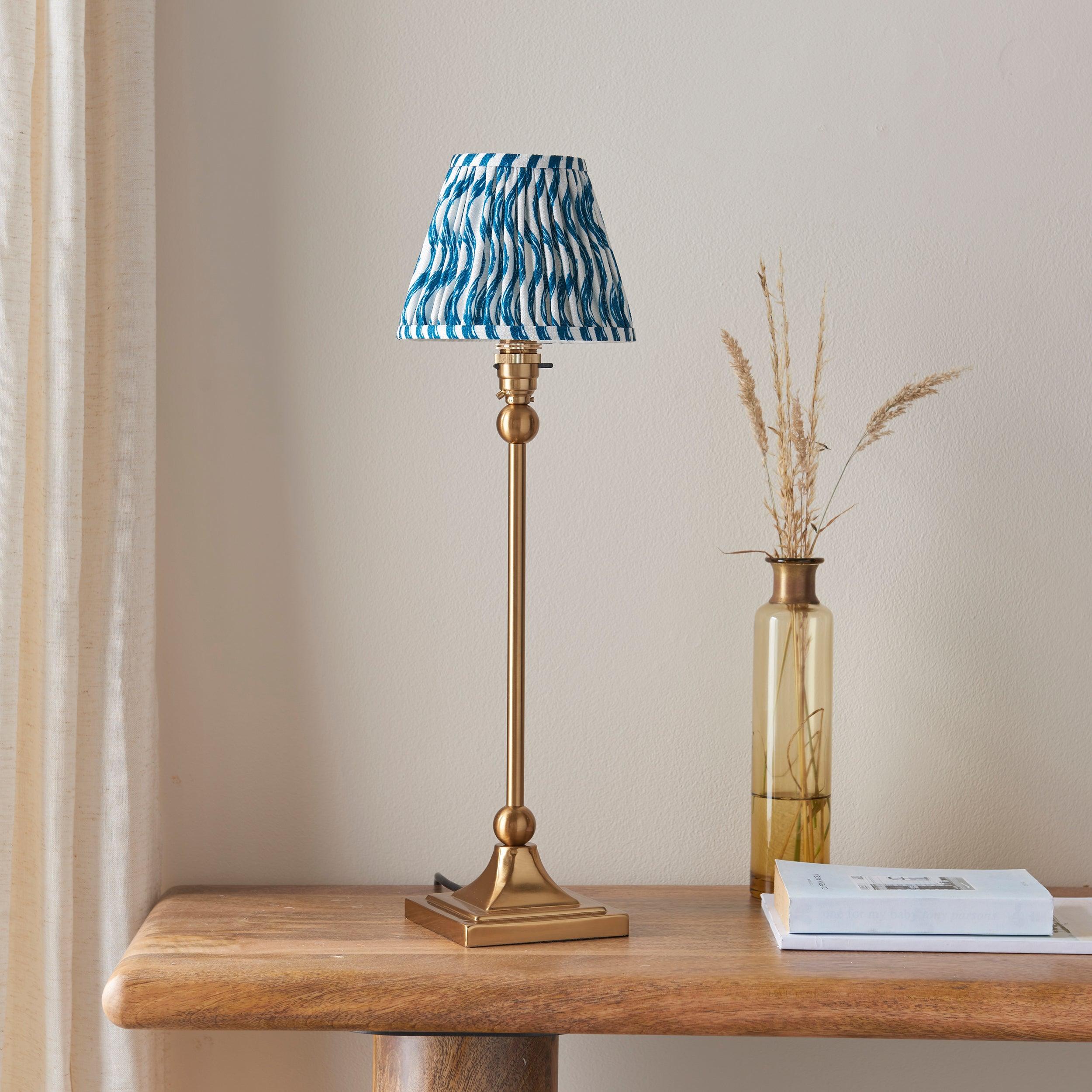 Santiago Brass Table Lamp With Blue Ripple Shade
