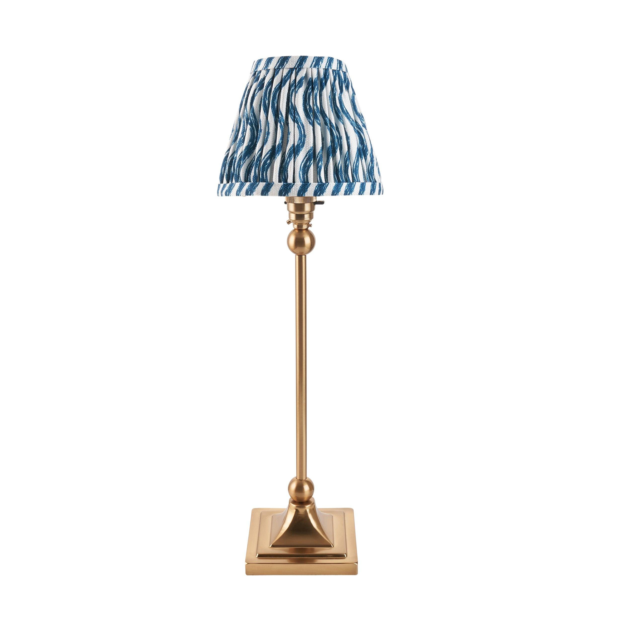 Santiago Brass Table Lamp With Blue Ripple Shade