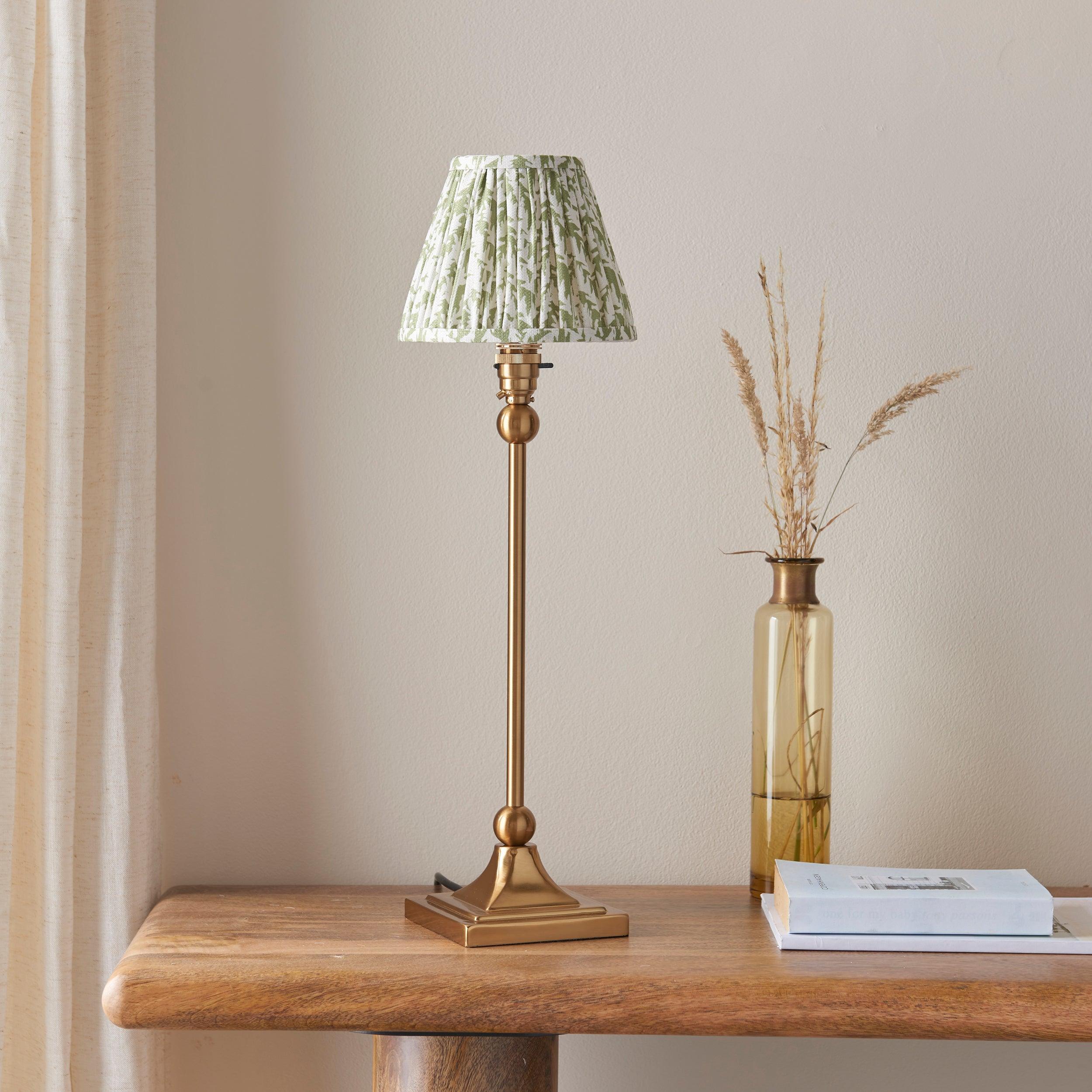 Santiago Brass Table Lamp With Green Leaf Shade