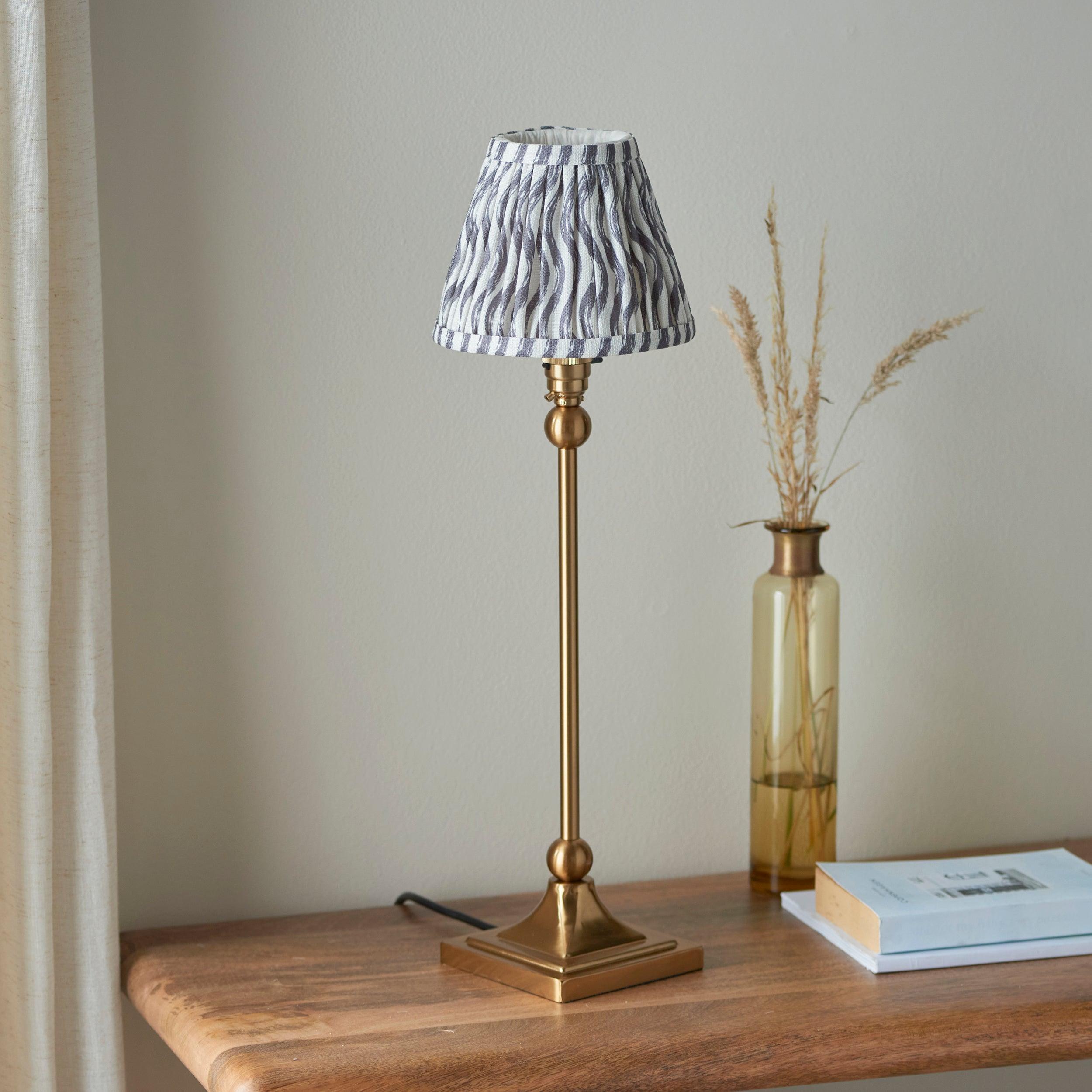 Santiago Brass Table Lamp With Grey Ripple Shade