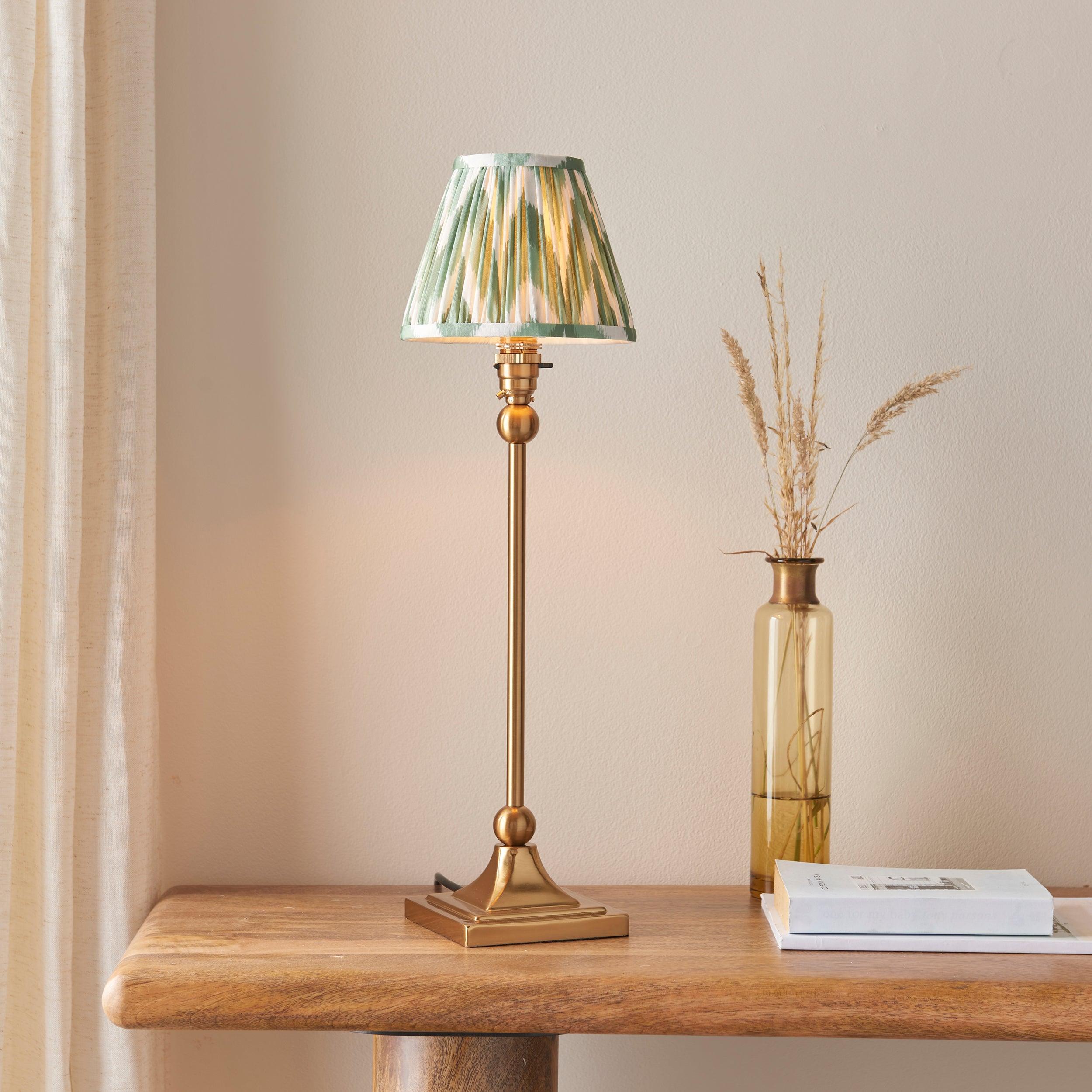 Santiago Brass Table Lamp With Green Zigzag Shade
