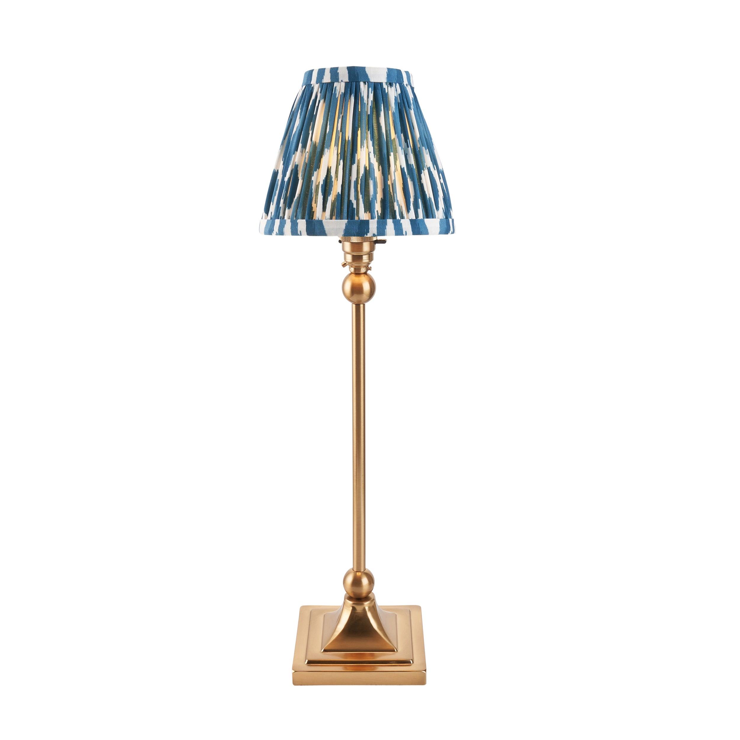 Santiago Brass Table Lamp With Blue Ikat Shade