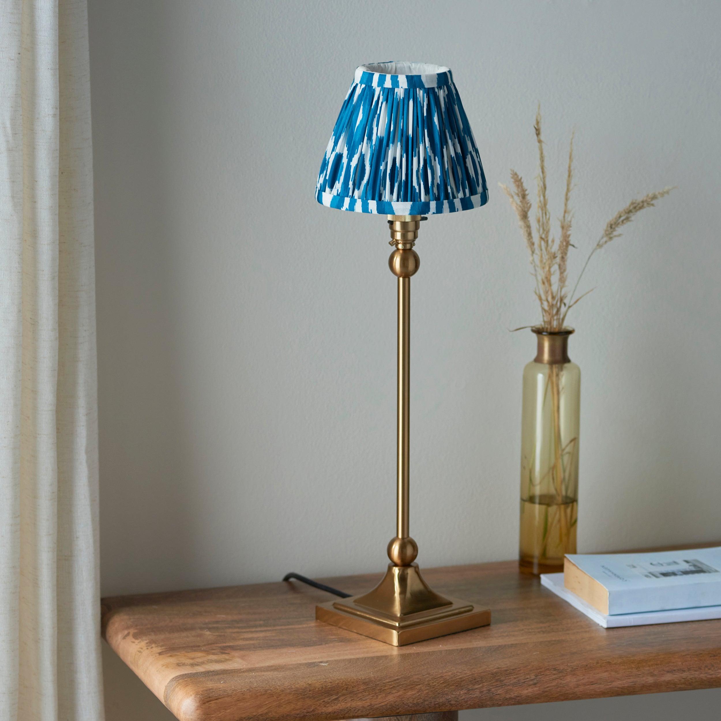 Santiago Brass Table Lamp With Blue Ikat Shade