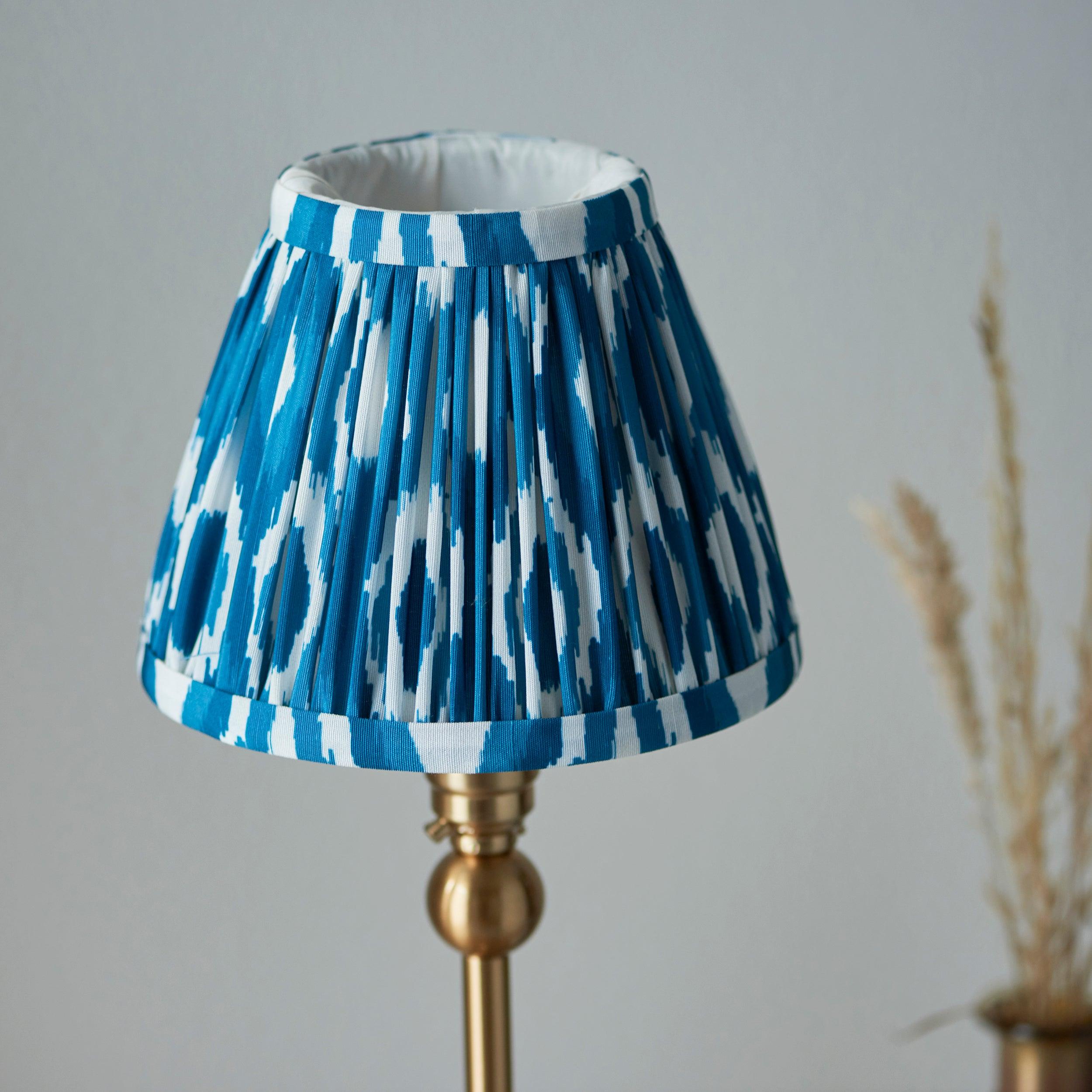 Santiago Brass Table Lamp With Blue Ikat Shade