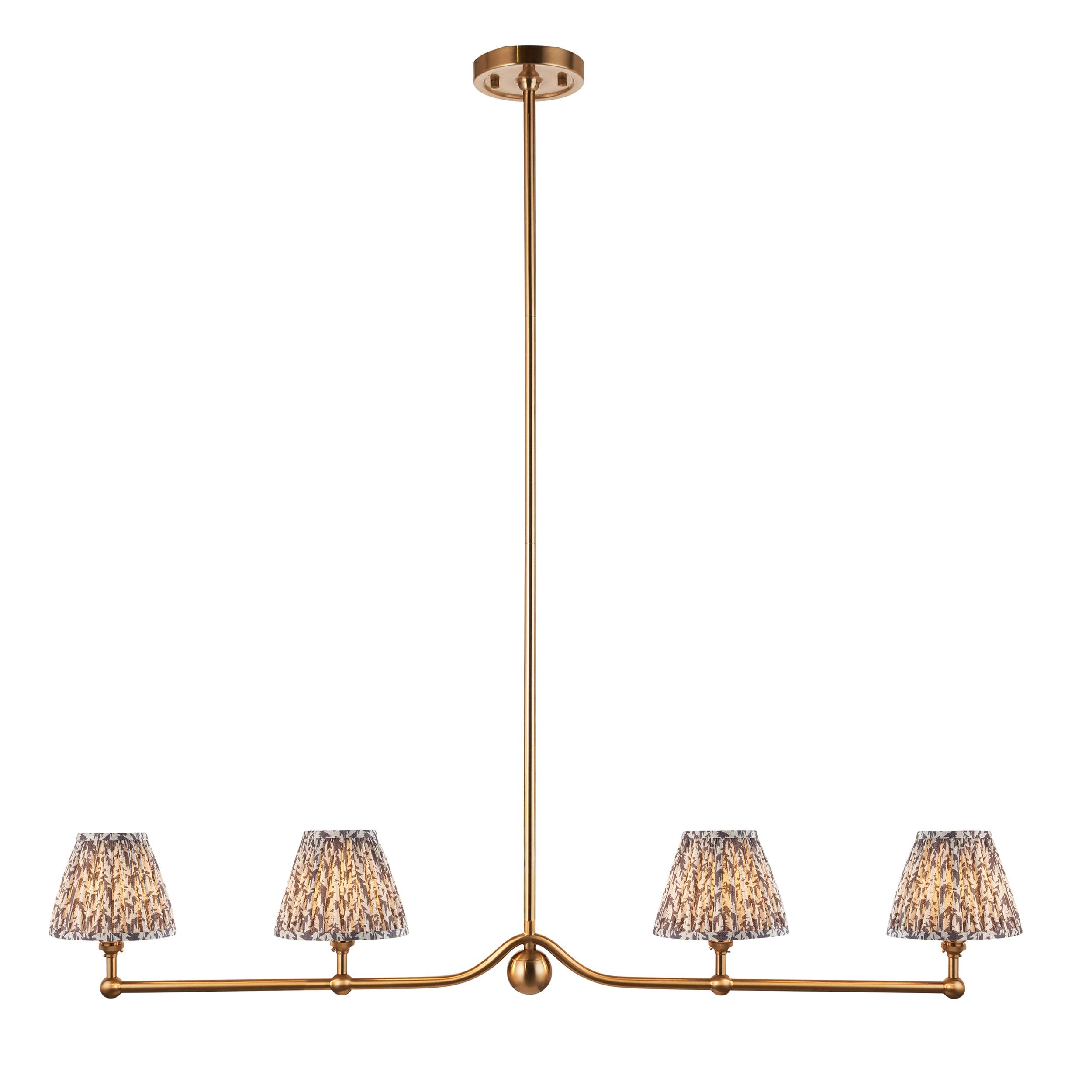 Santiago Brass 4 Light Pendant Ceiling Light With Pearl Grey Leaf 16cm Shades