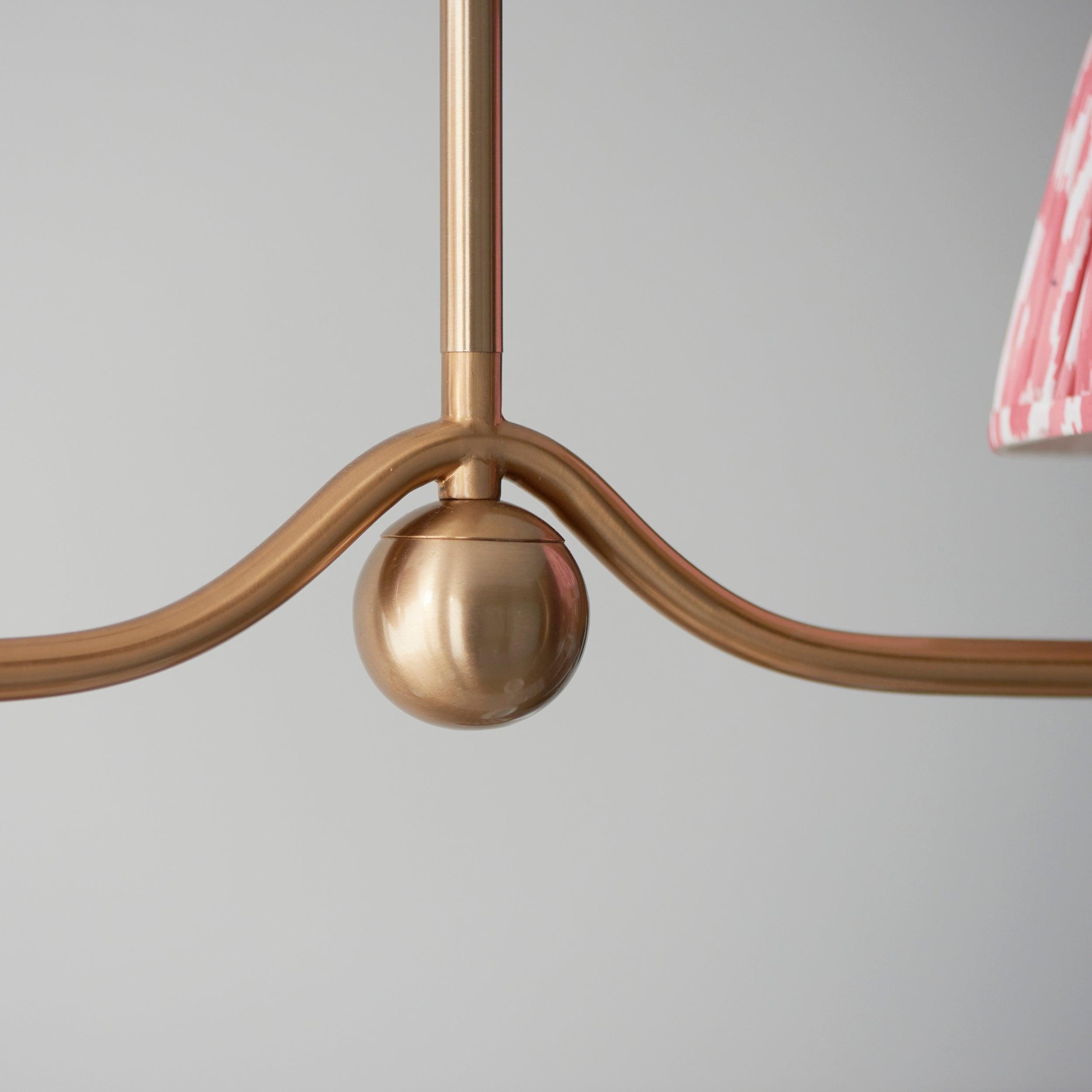 Santiago Brass 4 Light Pendant Ceiling Light With Pink Ikat 16cm Shades