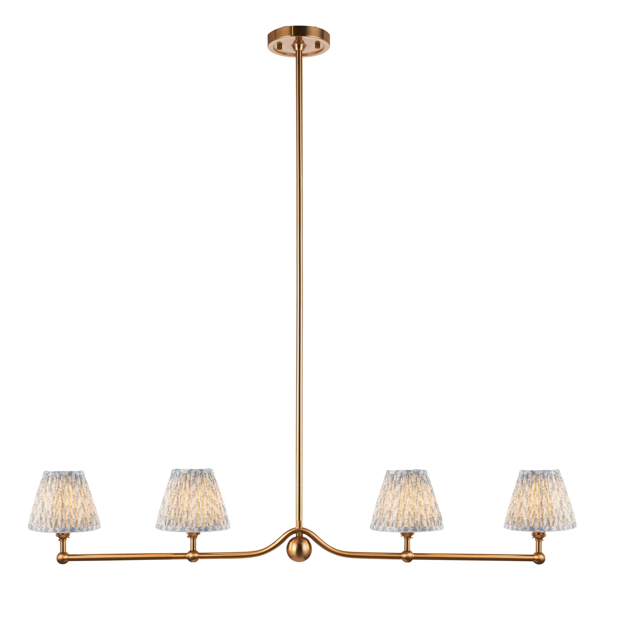 Santiago Brass 4 Light Pendant Ceiling Light With Blue Leaf 16cm Shades