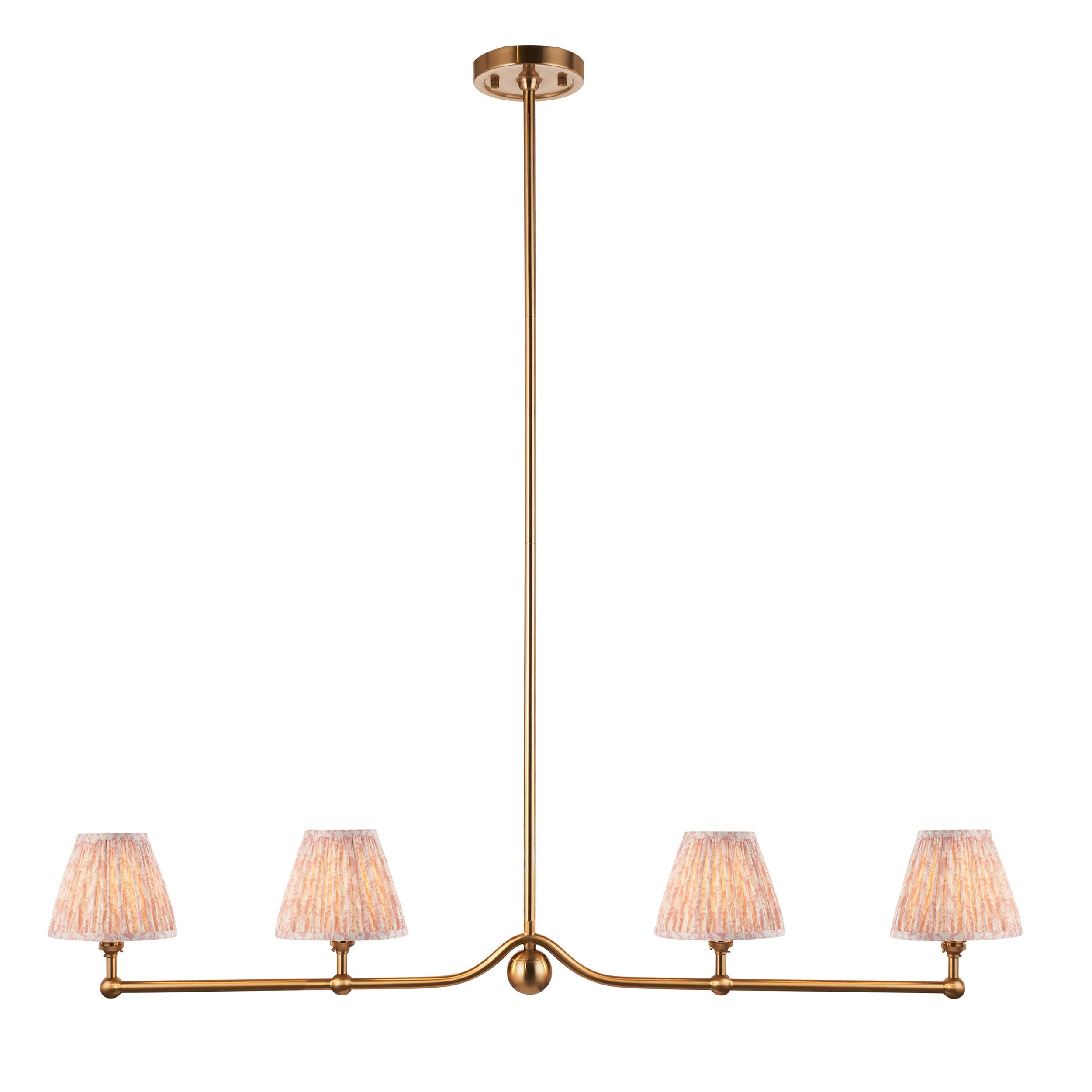 Santiago Brass 4 Light Pendant Ceiling Light With Peachy Leaf 16cm Shades