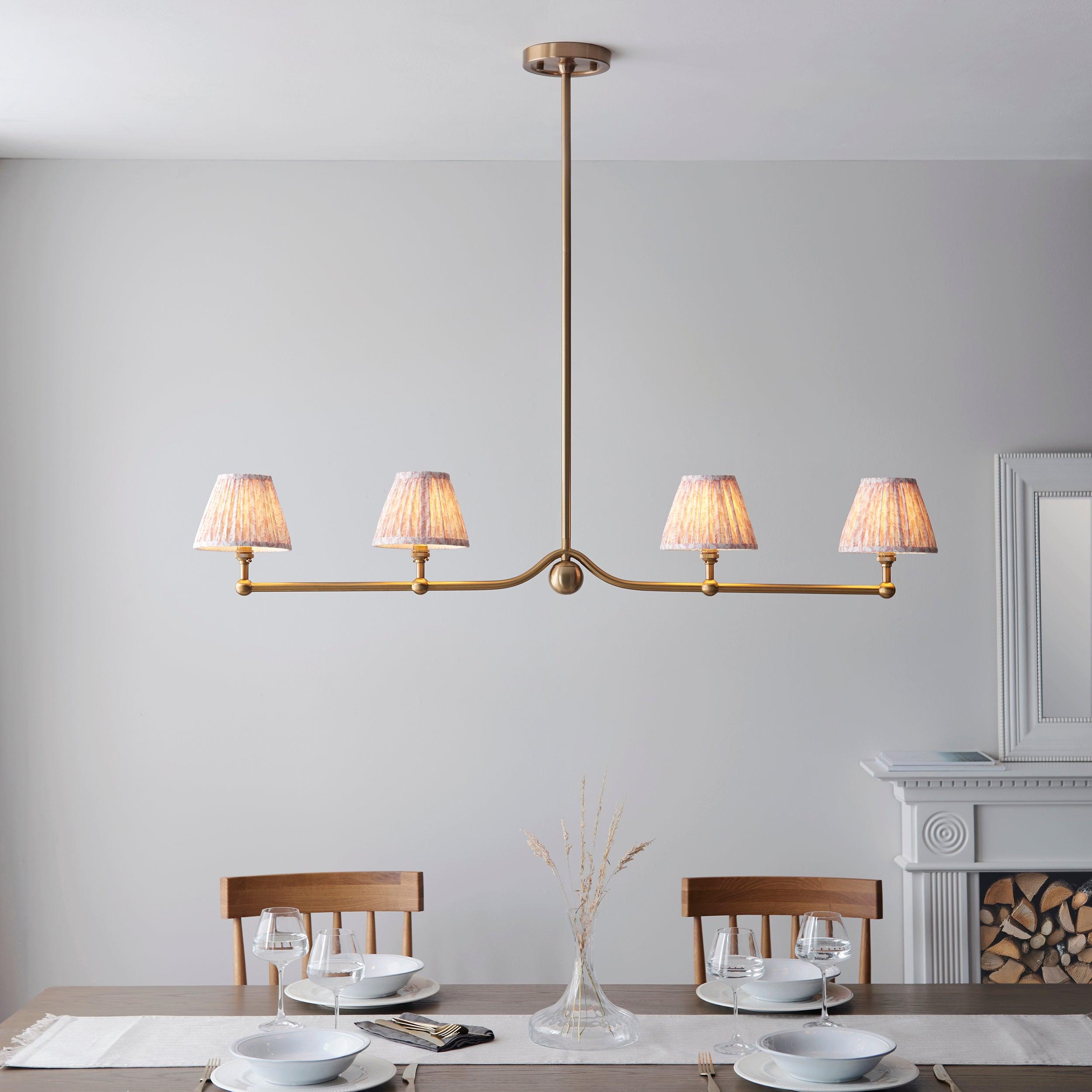 Santiago Brass 4 Light Pendant Ceiling Light With Peachy Leaf 16cm Shades