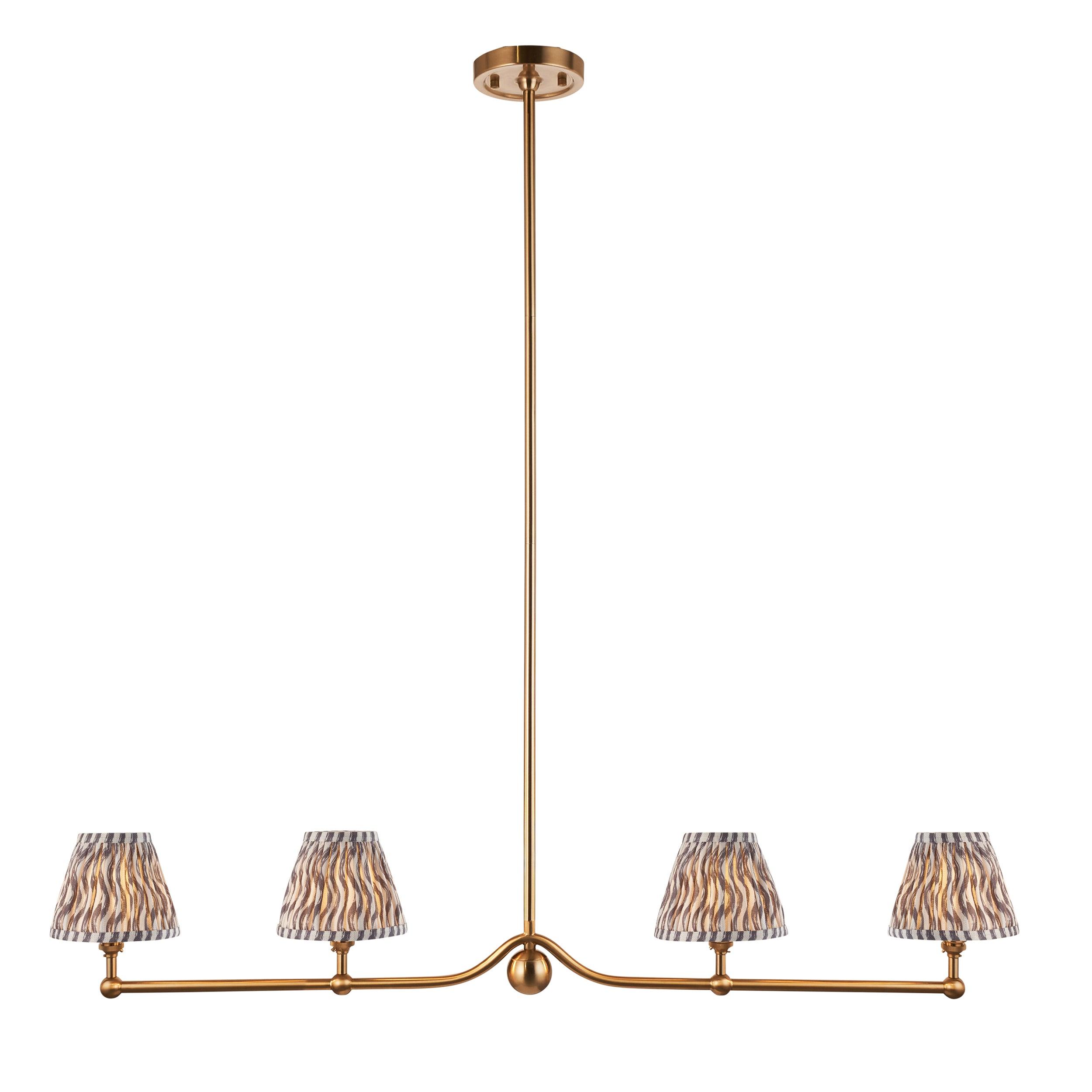 Santiago Brass 4 Light Pendant Ceiling Light With Grey Ripple 16cm Shades