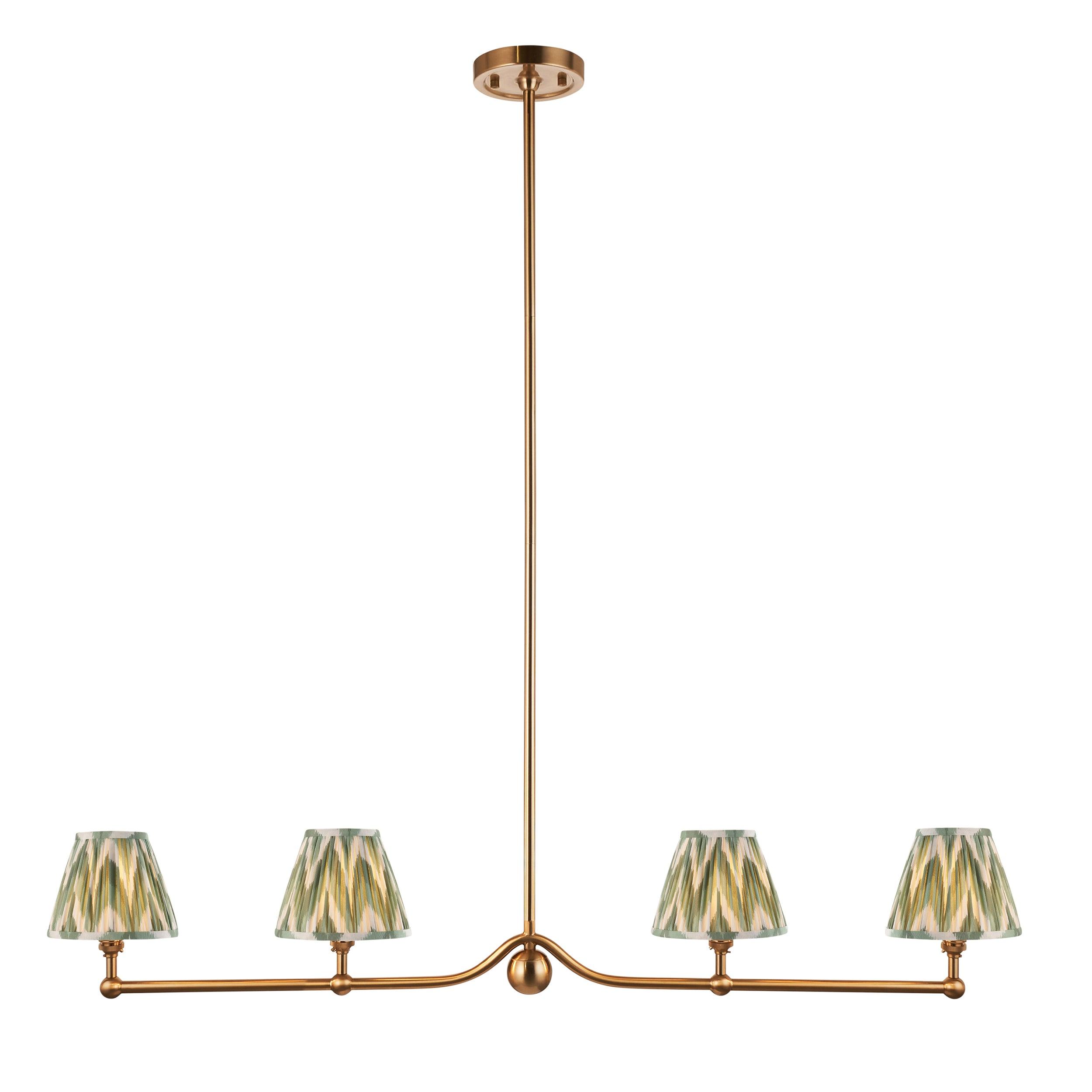 Santiago Brass 4 Light Pendant Ceiling Light With Green Zigzag 16cm Shades