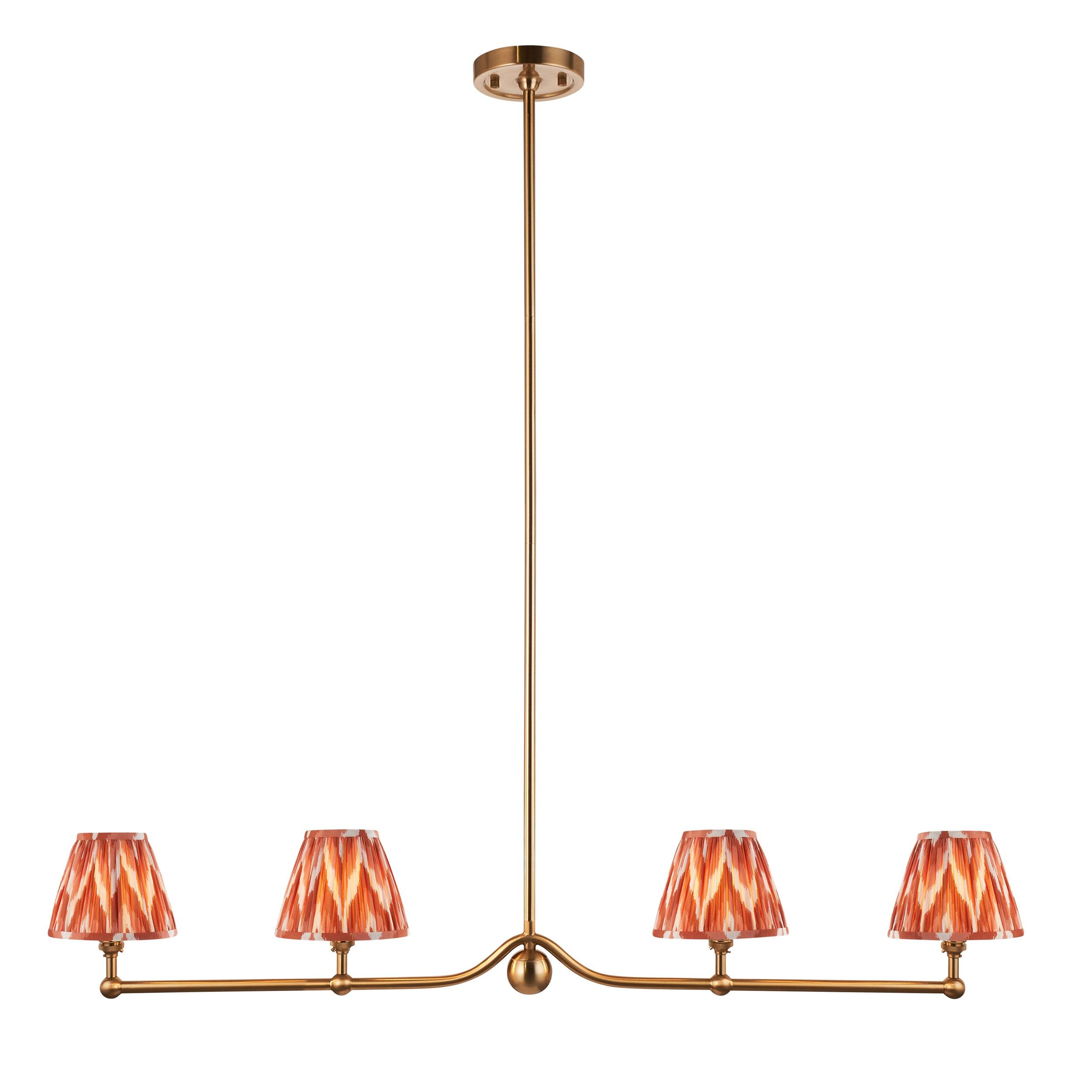 Santiago Brass 4 Light Pendant Ceiling Light With Orange Zigzag 16cm Shades