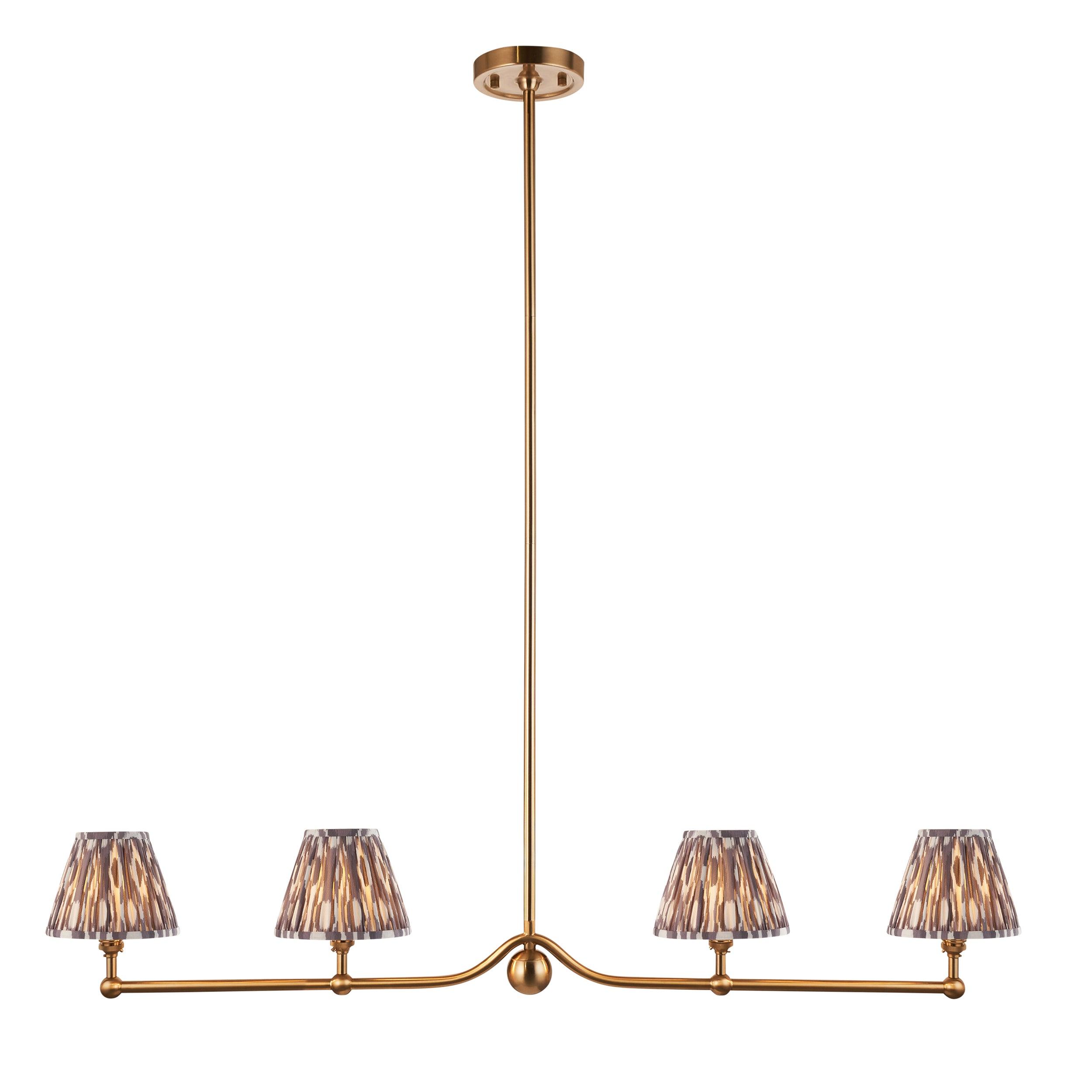 Santiago Brass 4 Light Pendant Ceiling Light With Grey Ikat 16cm Shades