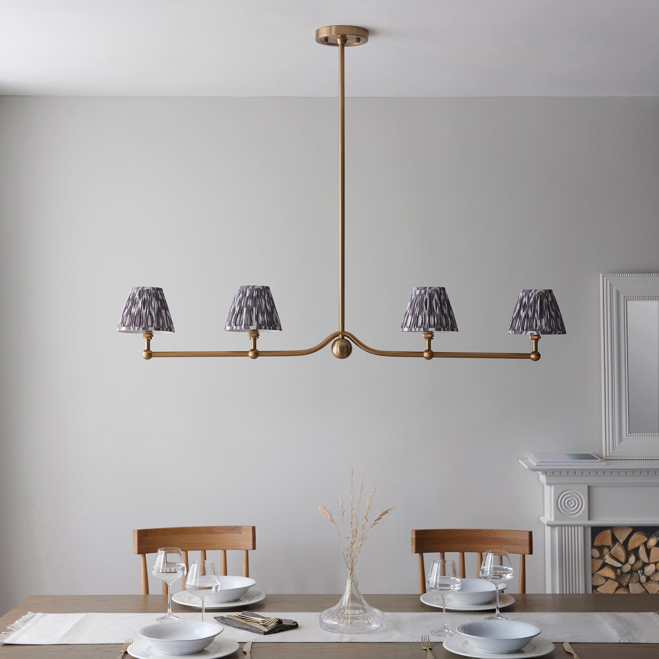 Santiago Brass 4 Light Pendant Ceiling Light With Grey Ikat 16cm Shades