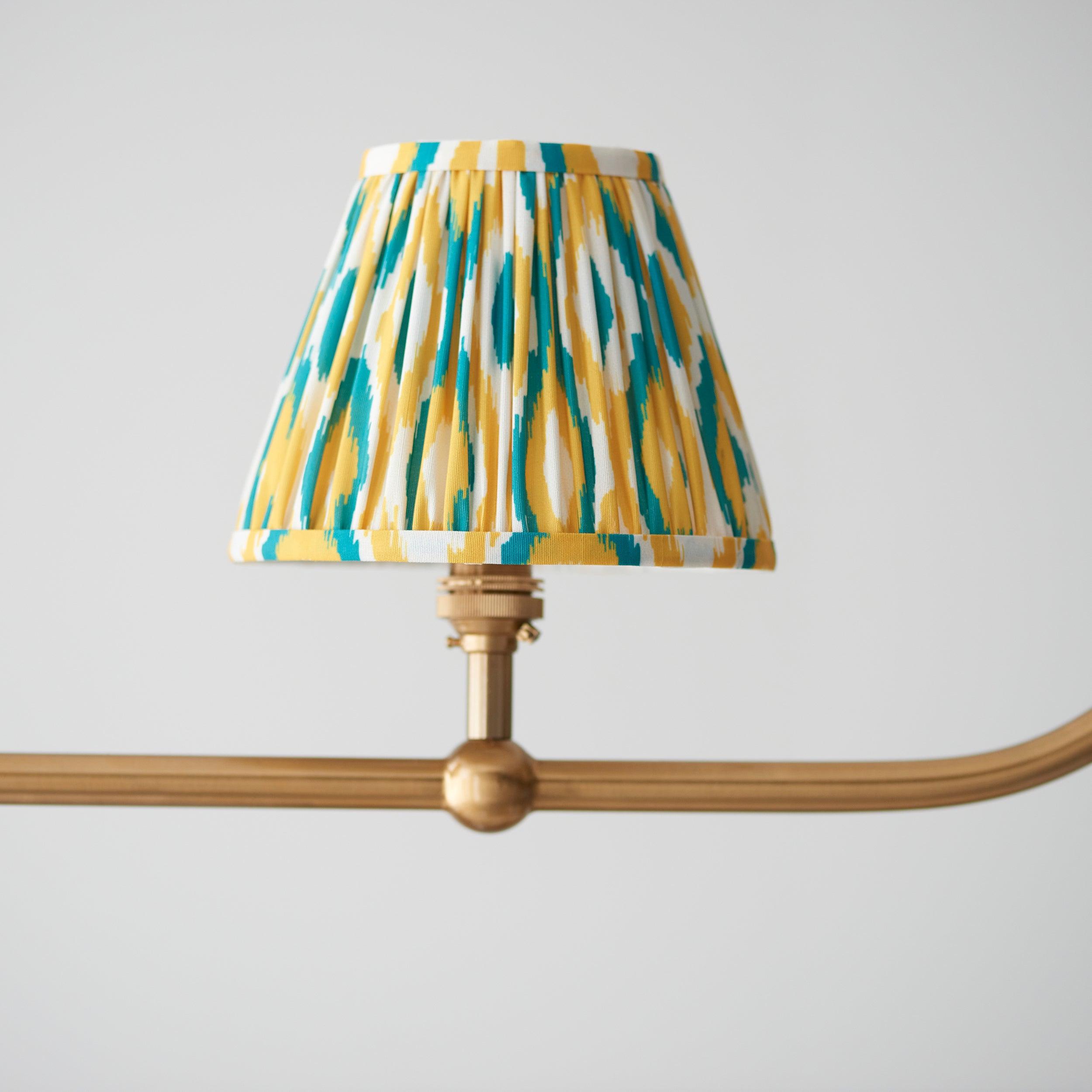 Santiago Brass 4 Light Pendant Ceiling Light With Yellow & Jade Ikat 16cm Shades