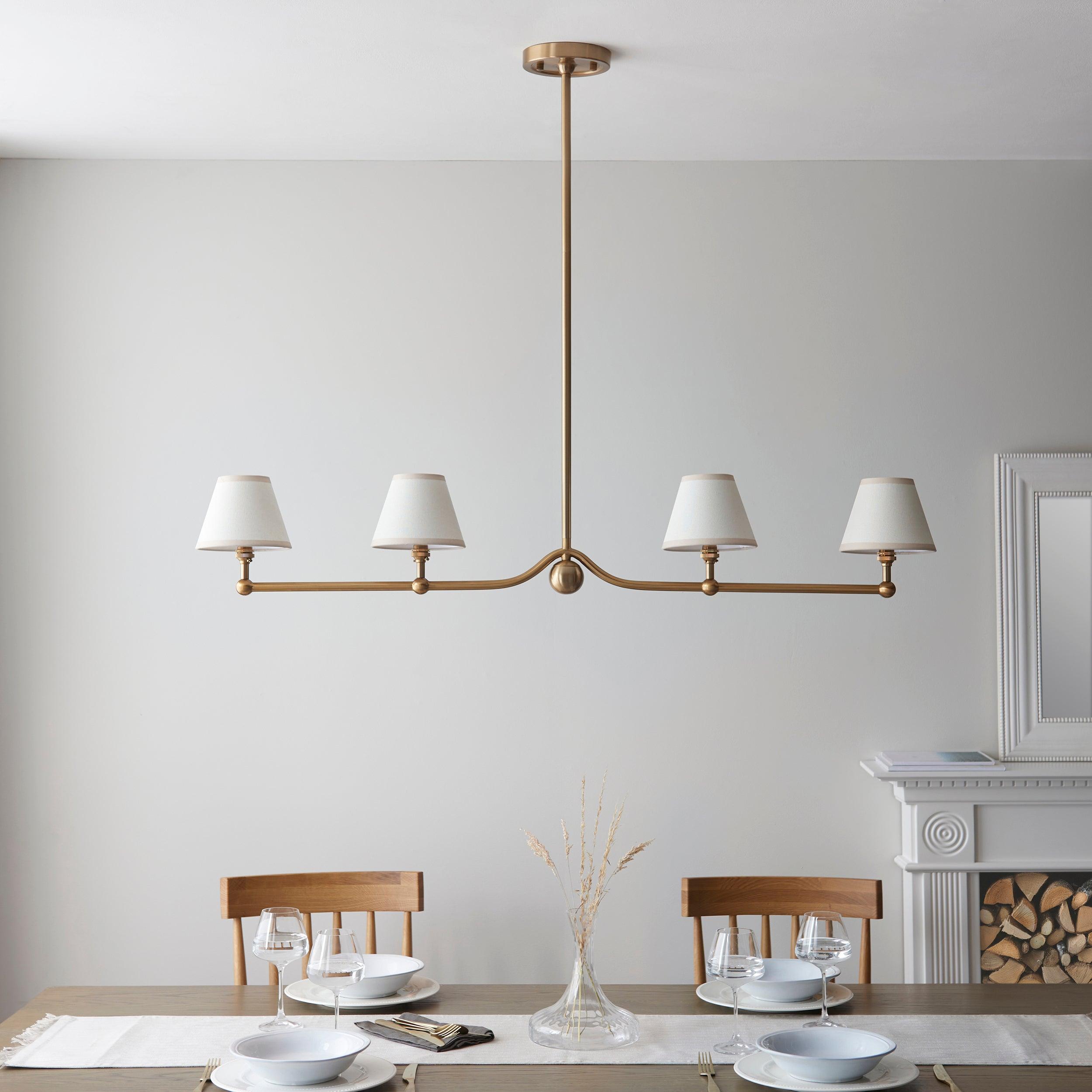 Santiago Brass 4 Light Pendant Ceiling Light With White Ivy 16cm Shades