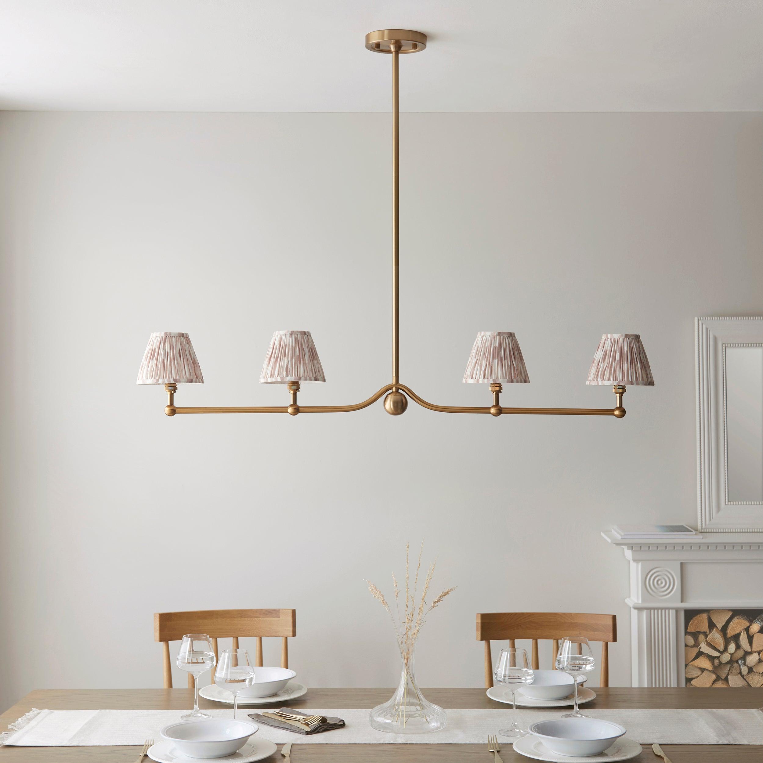 Santiago Brass 4 Light Pendant Ceiling Light With Neutral Ikat 16cm Shades