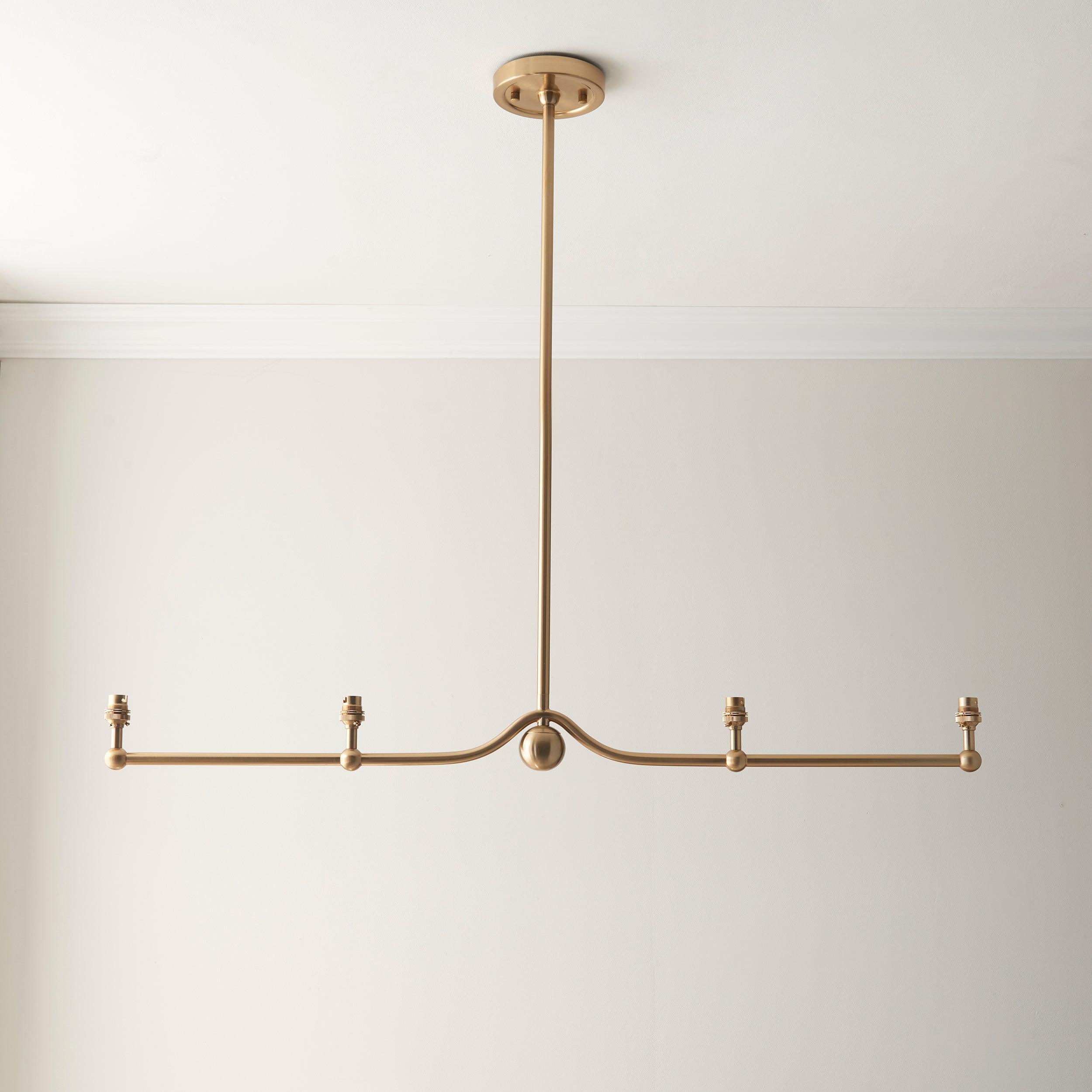 Santiago Brass 4 Light Pendant Ceiling Light With Neutral Ikat 16cm Shades