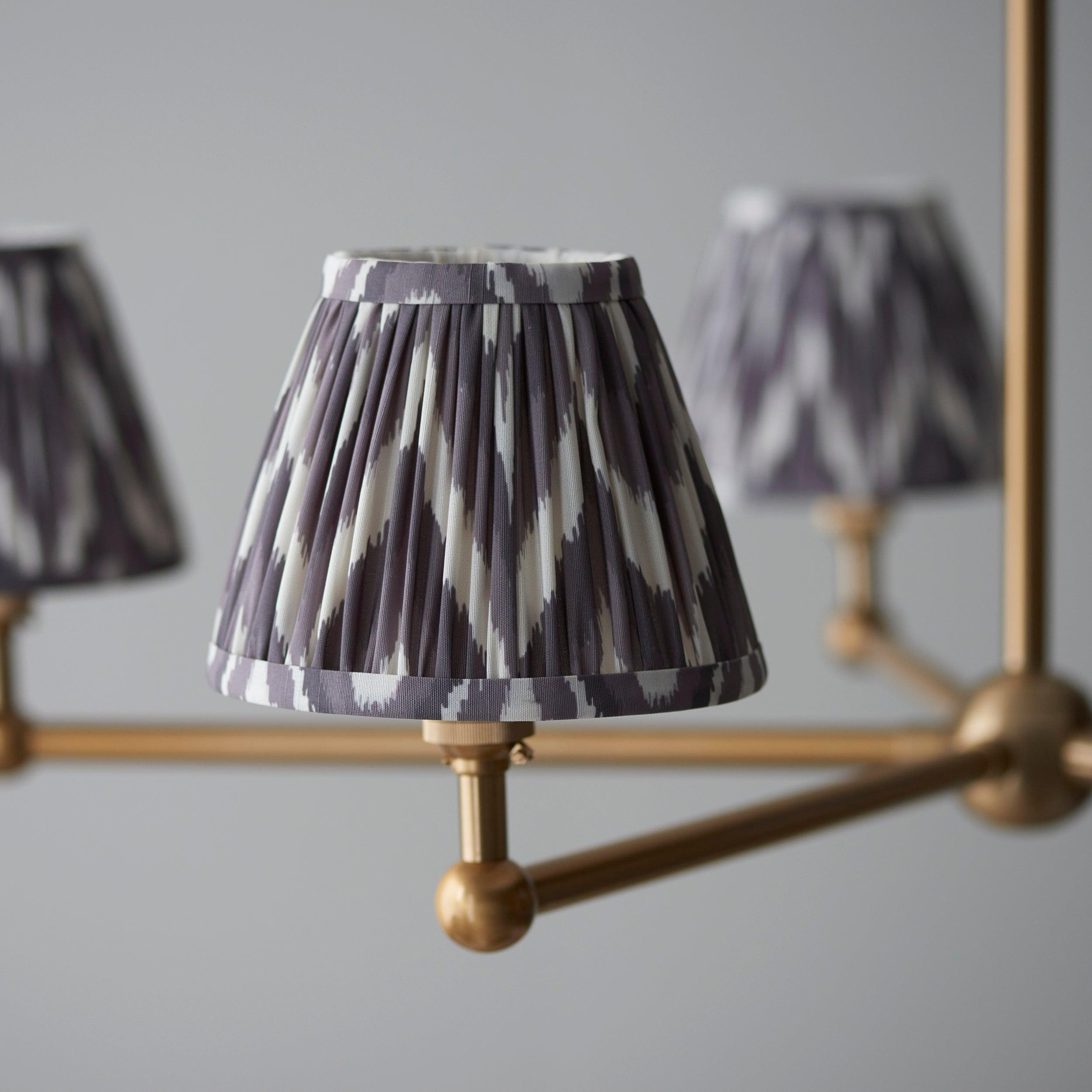 Santiago Brass 5 Light Pendant Ceiling Light With Grey Zigzag 16cm Shades